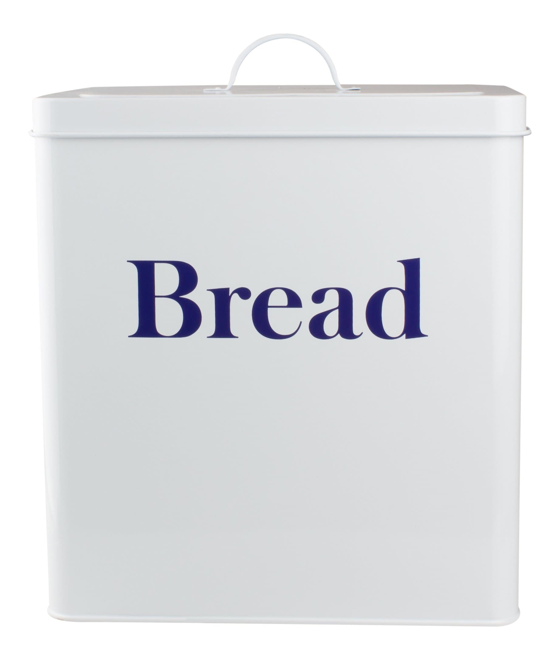 Large Vintage Retro Style Metal Bread Bin - Finished in Antique White & Cobalt Blue Lettering