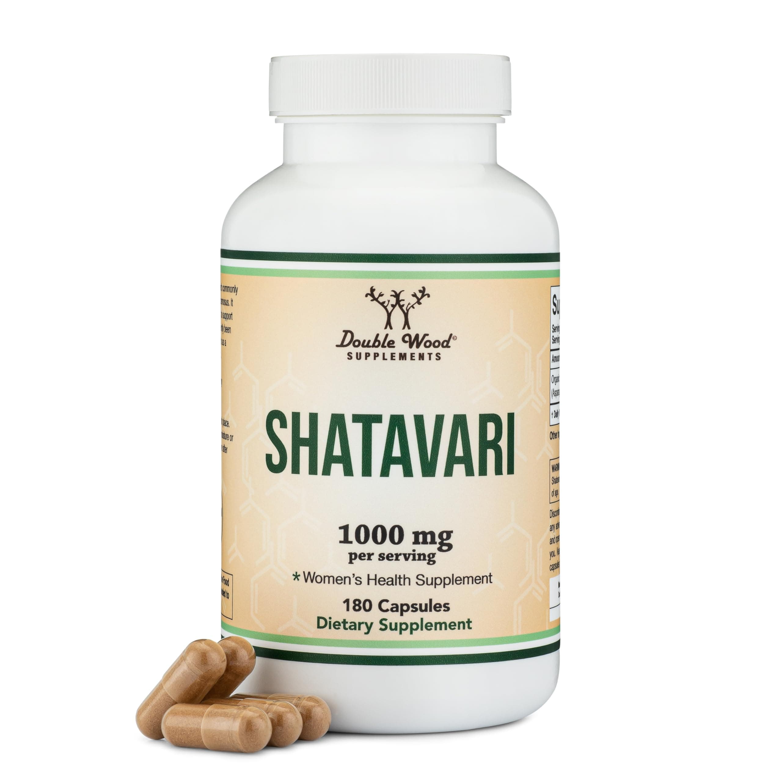 Organic Shatavari Capsules - 1,000mg Organic Shatavari Powder Per Serving (180 Capsules, 90 Day Supply) for Hormone Balance and Prolactin Production (Non-GMO, Gluten Free, Vegan Safe) by Double Wood