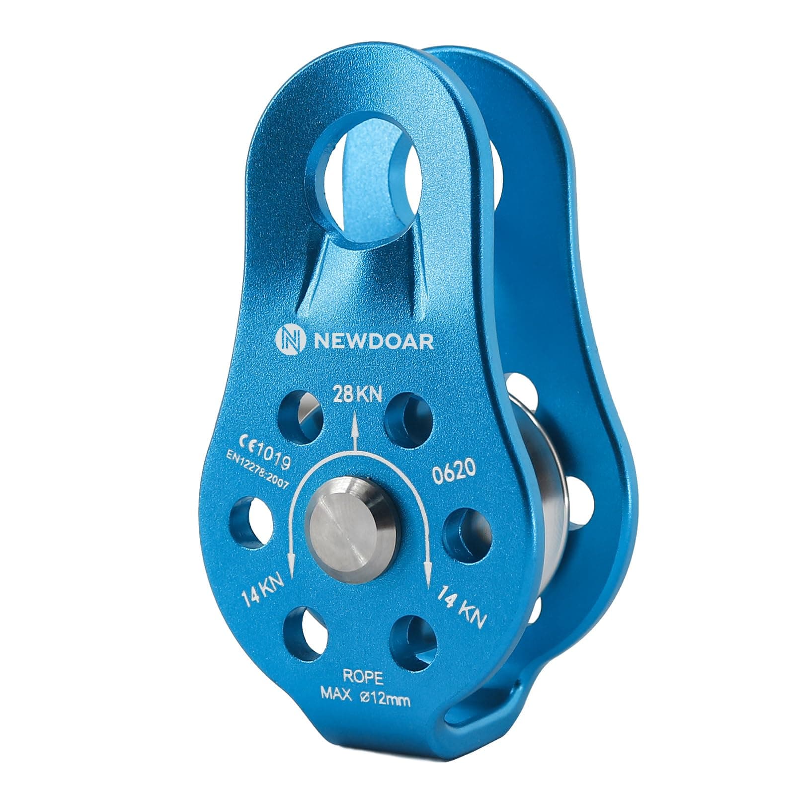 NewDoar CE Certified 28KN/6298lb Micro Pulley Fixed Side Trolley Single Rope Pulley Block for Climbing, Rescue Lifting, Hitch Tending