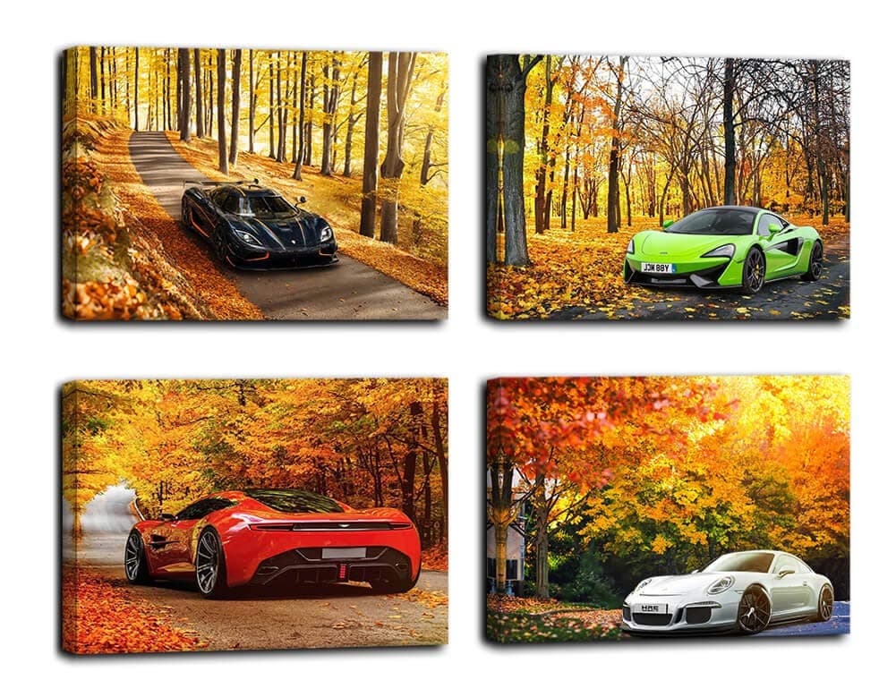Car Poster Boys Room Decorations for Bedroom Poster for Boys Canvas Wall Art Autumn Landscape Decor Sport Car Pictures Lamborghini Poster Giclee Canvas Prints Artwork for Bedroom Cars Room Decor