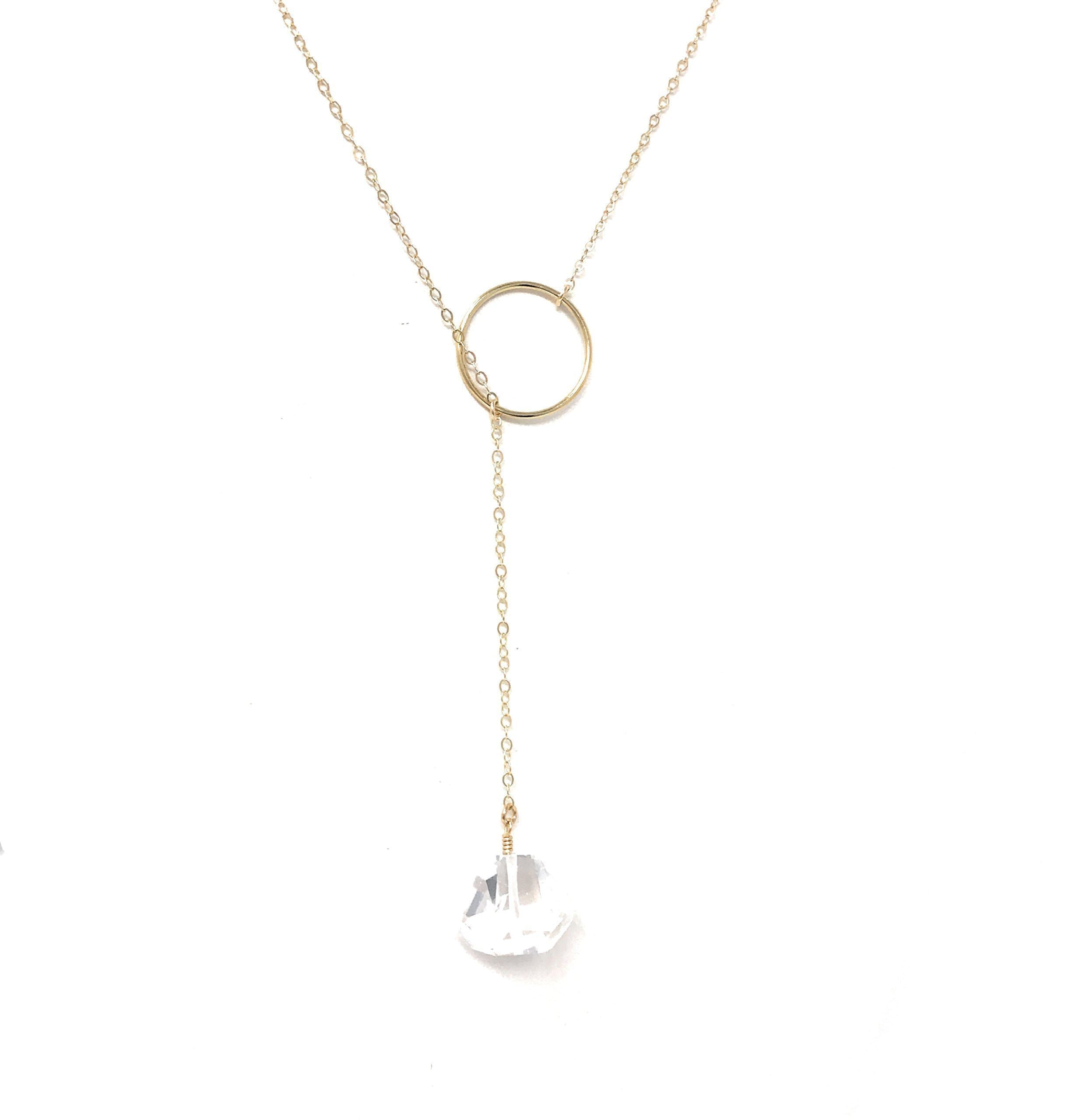 Everyday Y Necklace with Quartz - Dainty Y Necklace