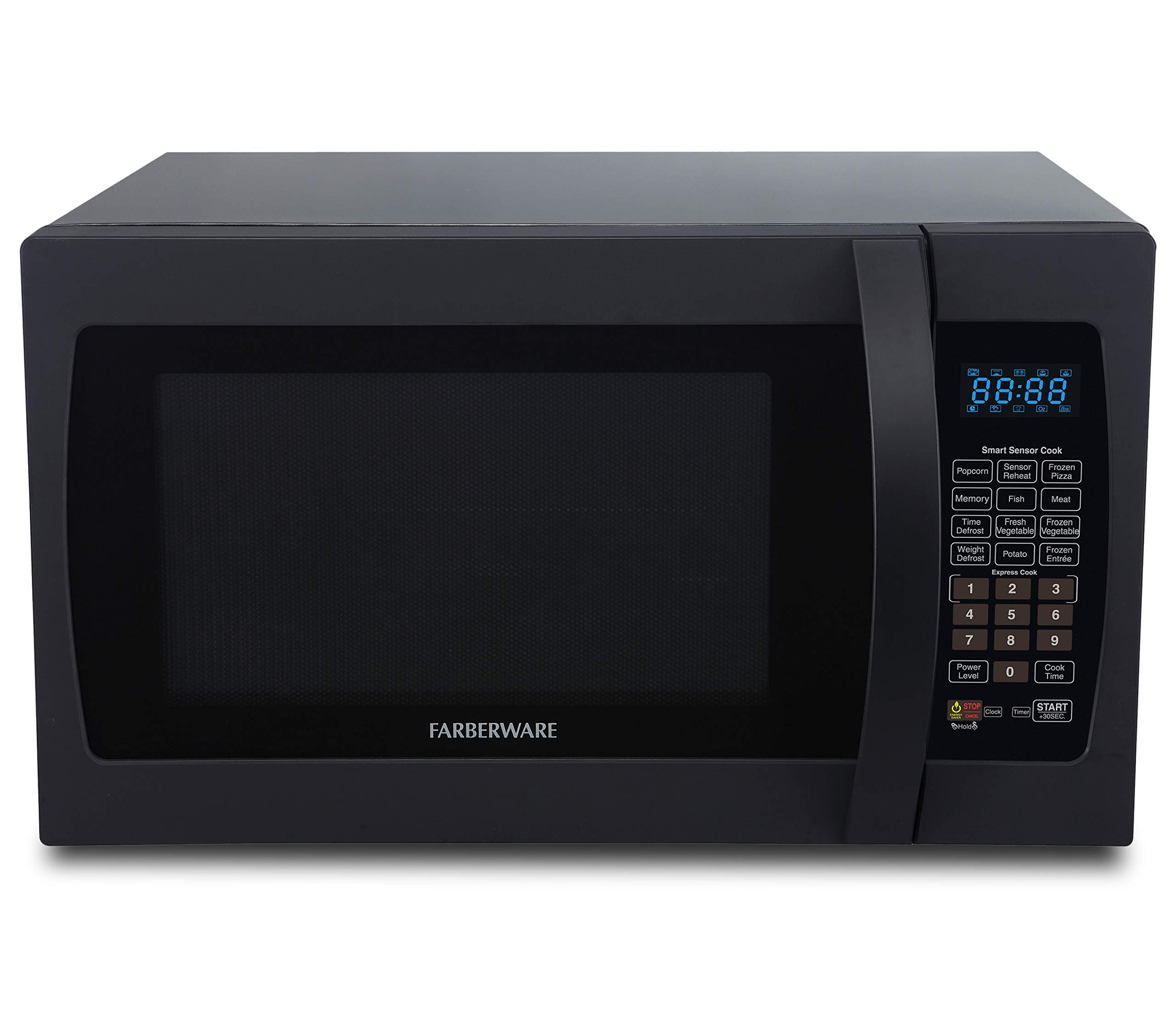 Farberware Professional FMO13AHTBKF 1.3 Cu. Ft. 1100-Watt Microwave Oven with Smart Sensor Cooking, ECO Mode and Blue LED Lighting, Matte Black
