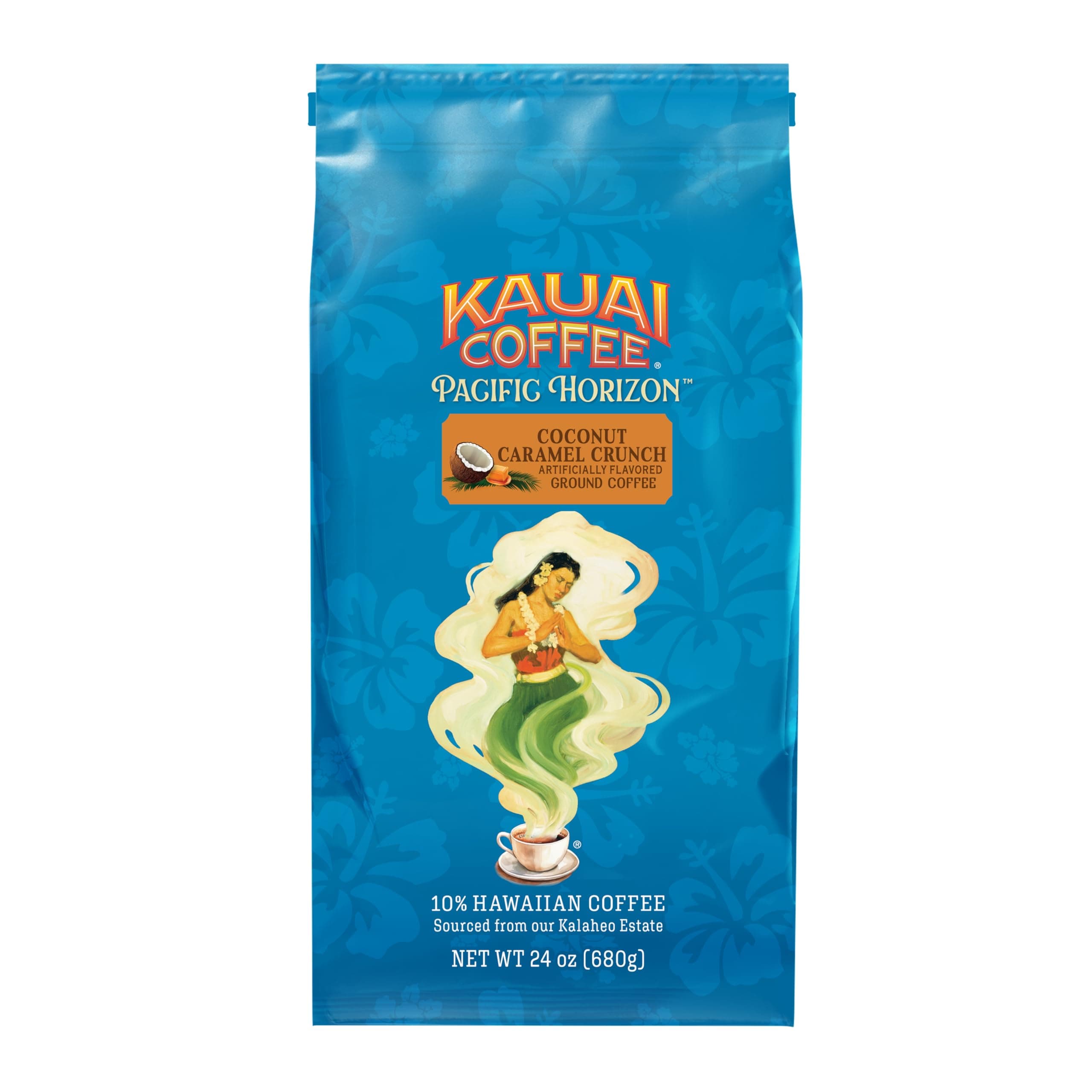 Kauai Coffee Ground Coffee – Smooth, Rich, Medium Roast – Nutty Caramel and Tropical Coconut – Arabica Coffee, 10% Hawaiian with No Bitterness – Coconut Caramel Crunch, 1 Pack of 24oz