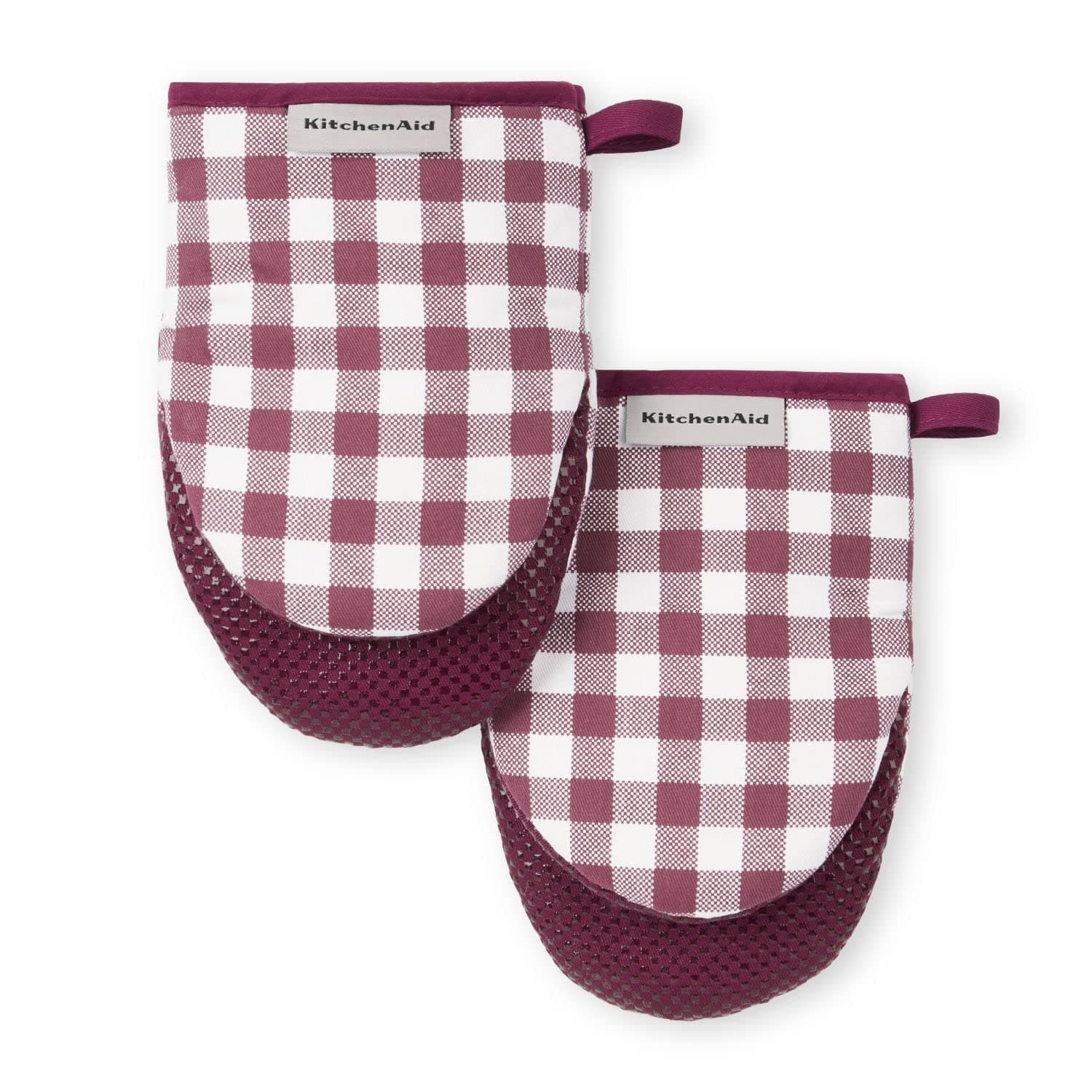 KitchenAid Gingham Mini Oven Mitt 2-Pack Set, Beet, 5.5"x8"