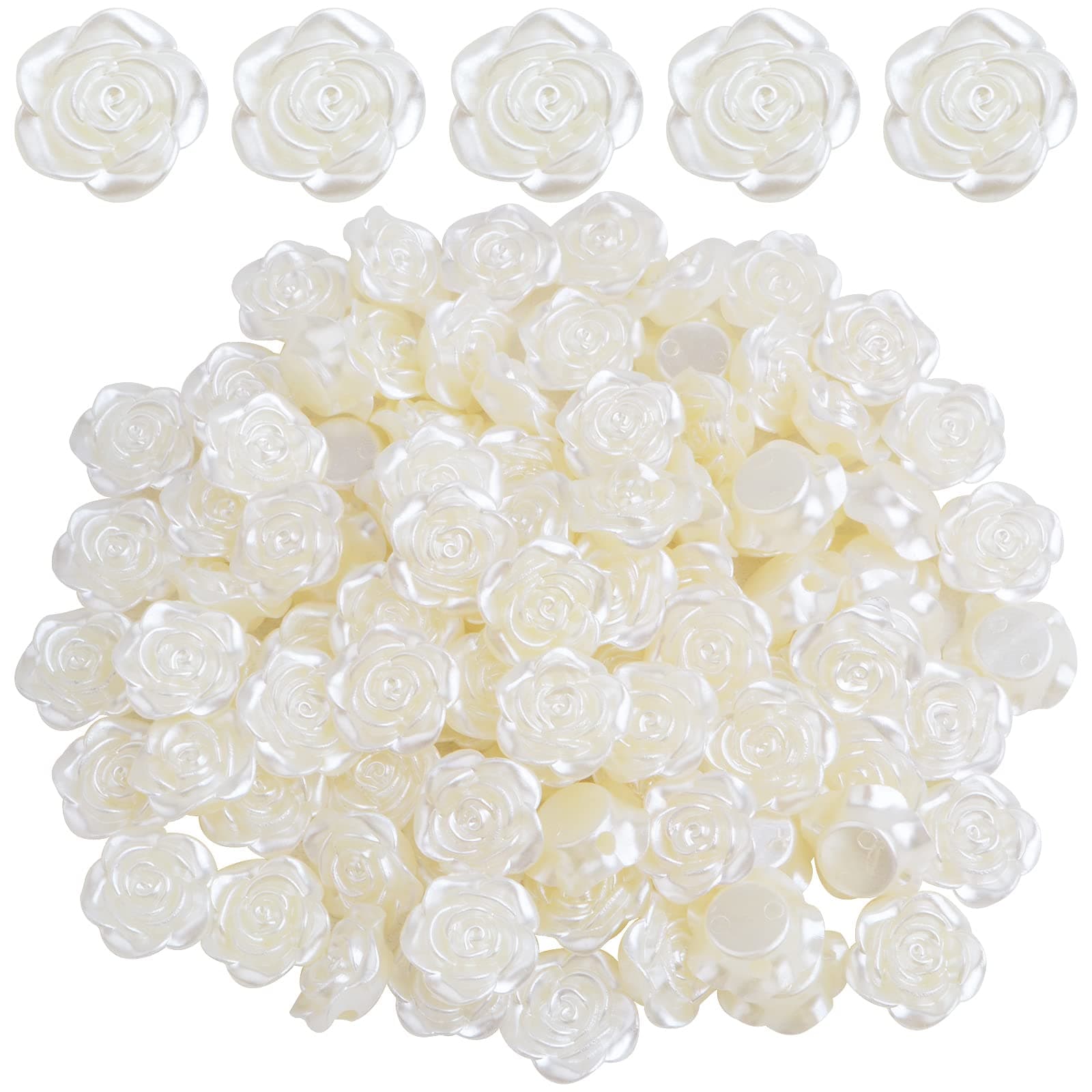 15 mm ABS Plastic Rose Flower Beads Lovely Roseflower Spacer Beads (White)