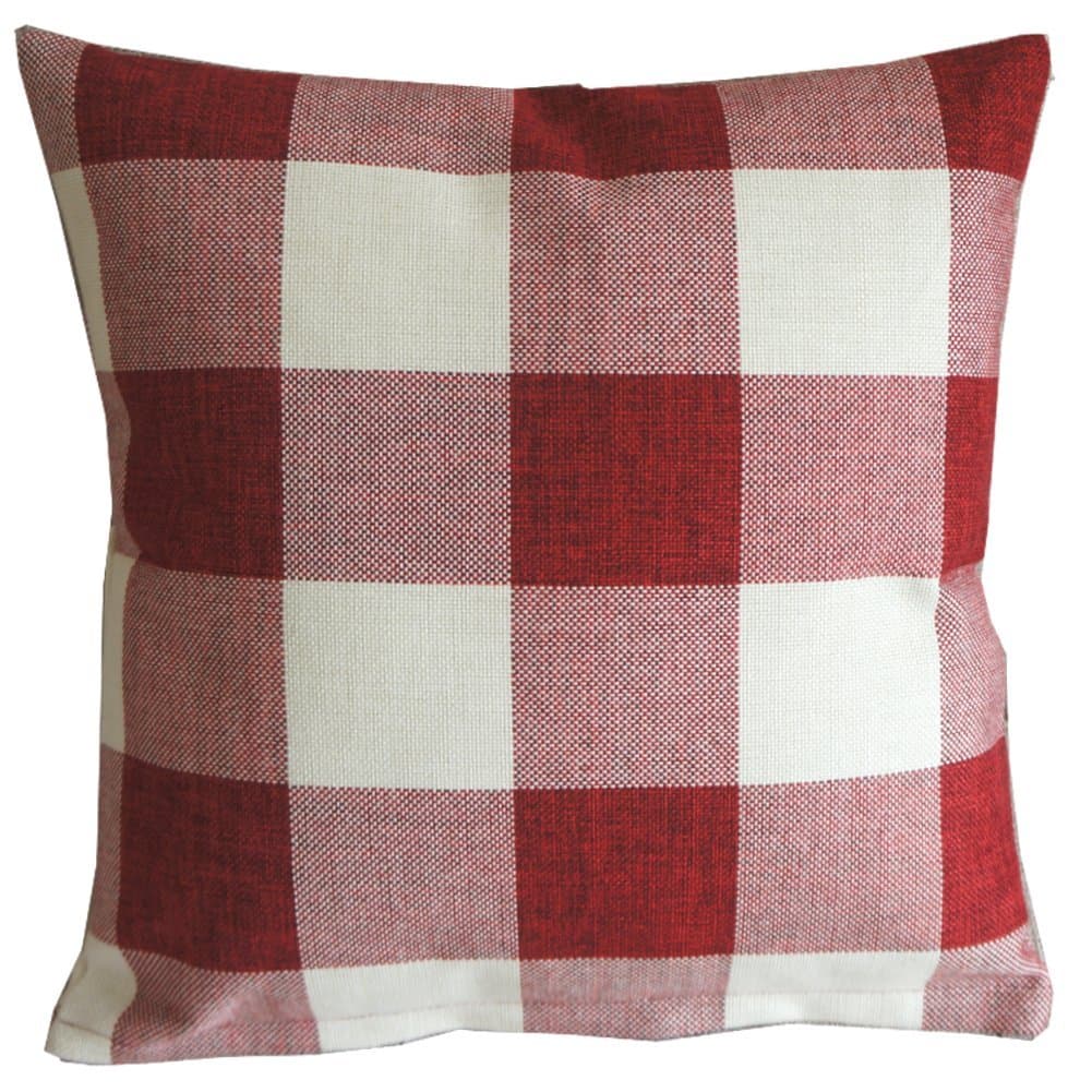 Red White Checks Linen Sofa Decor Throw Pillow Covers Pillowcase Sham Decor Cushion Cover Slipcovers Square 18x18 Inch 18" Only Cover No Insert