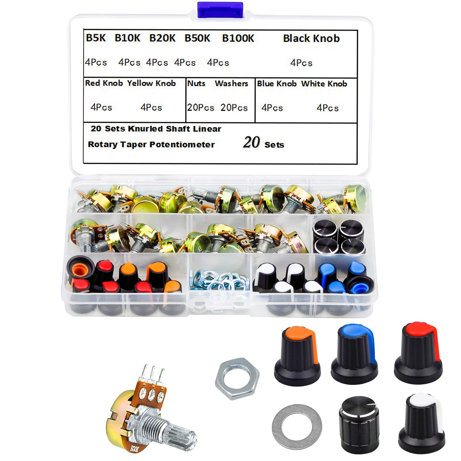Demason 20 Pcs B5K B10K B20K B50K B100K Ohm Potentiometer Knob Linear Potentiometer 3 Terminal Rotary Potentiometer for Arduino Raspberry Pi and Other Projects