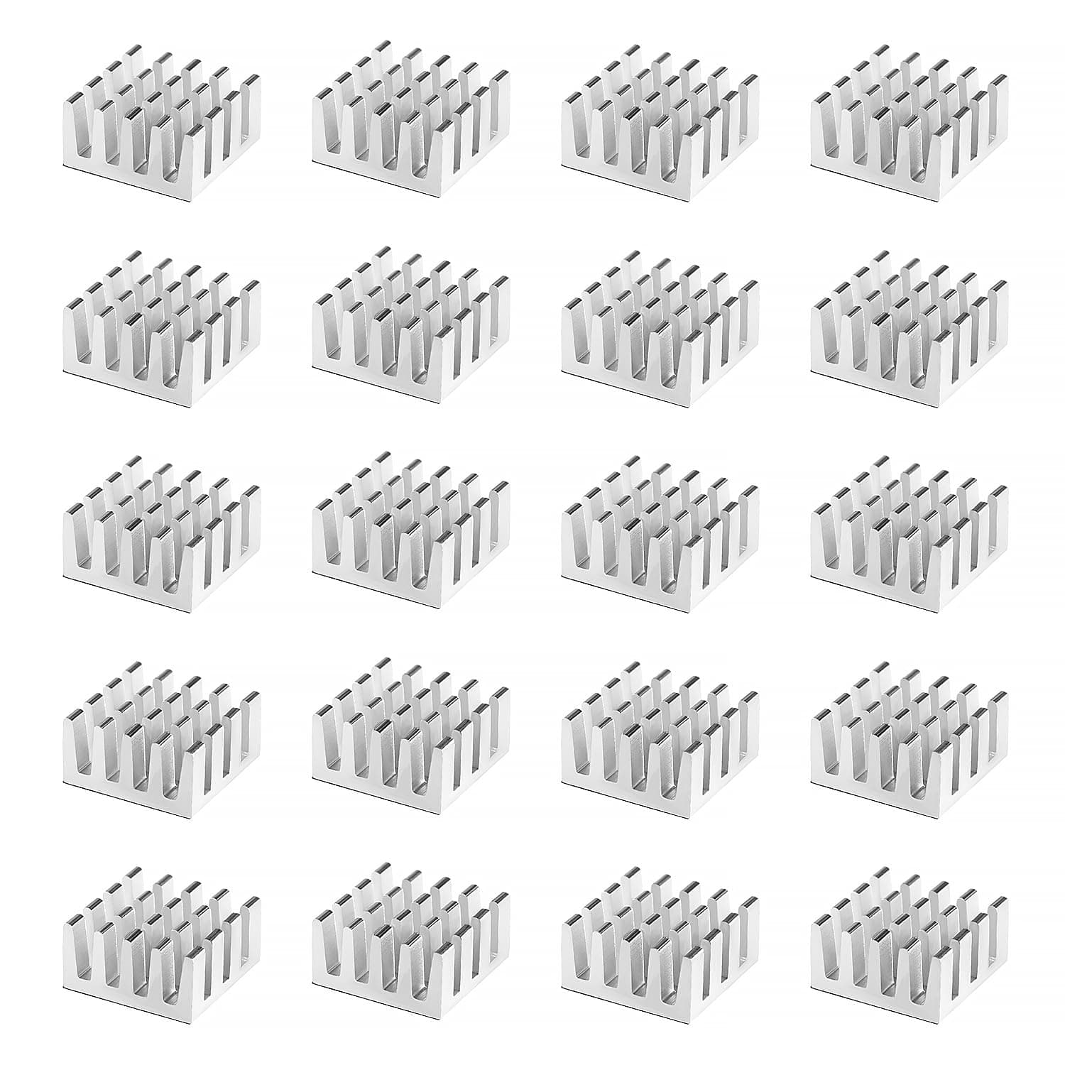 VooGenzek 20 PCS Aluminum Heatsink Cooling Fin, with Heat-conducting, Circuit Board Cooling Fin, Thermal Conductive Adhesive Tape, for Electronic Components, 14*14*7 mm, Silver