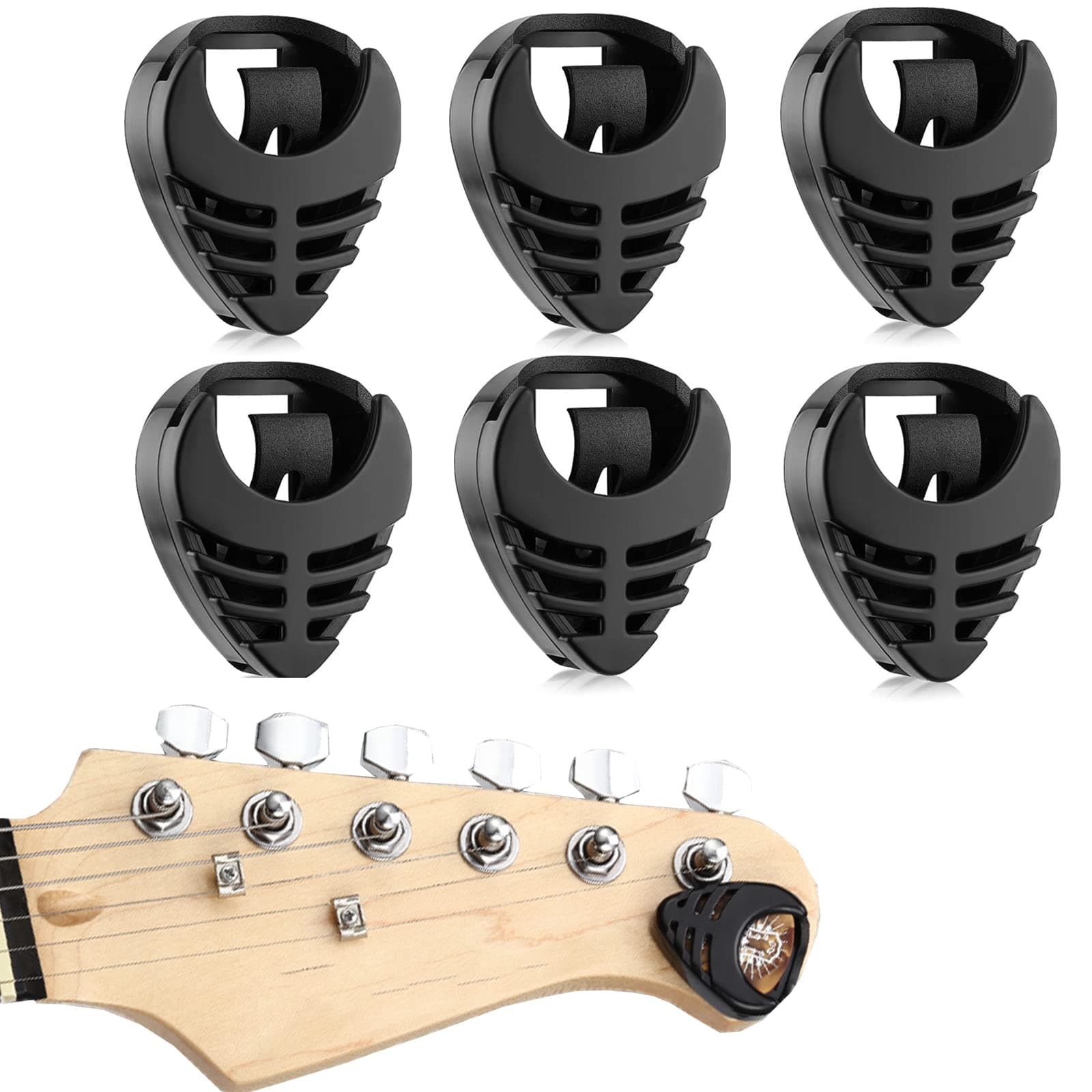 Excefore Guitar Pick Holder, 6pcs Durable Stick-On Plastic Guitar Pick Box Holder with Adhesive Back and Spring Guitar Accessories, Convenient Picks Placement for Acoustic Guitar Bass Ukulele