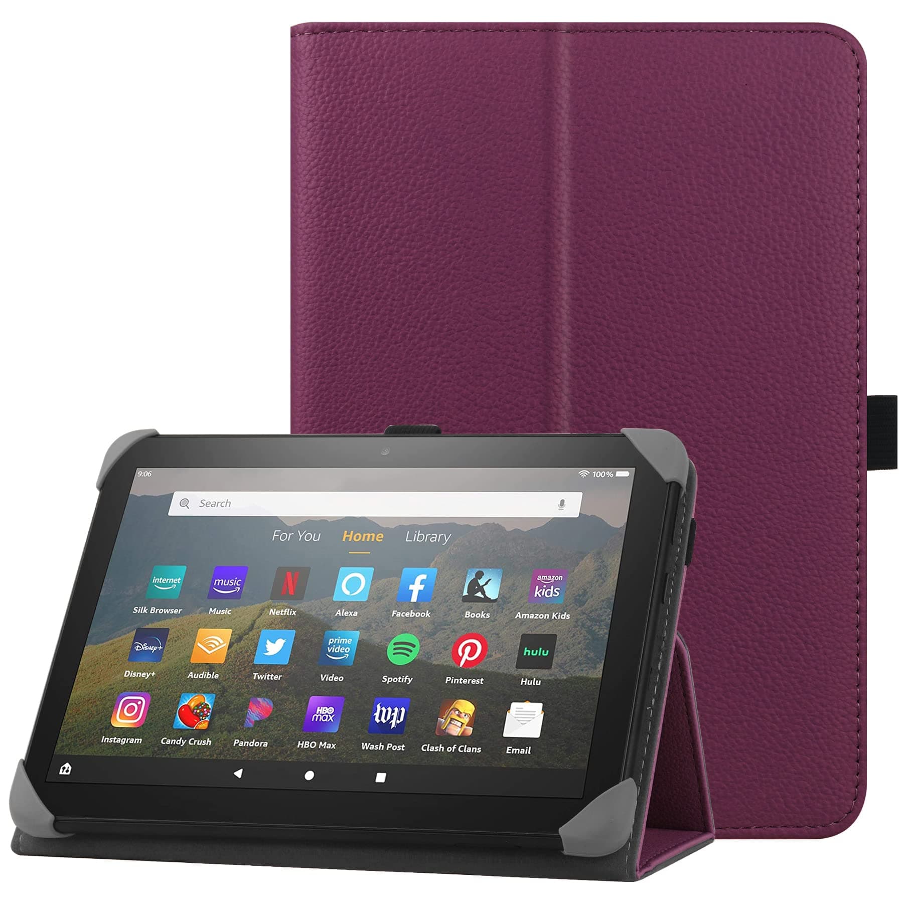 HoYiXi Universal Case for 7-8 inch Tablet Fire HD 8 2020/2022 & Fire HD 8 Plus 2020/2022 with Stand Folio and Hand Strap Protective Cover for 7"-8" Samsung Lenovo Huawei Tablet - Purple