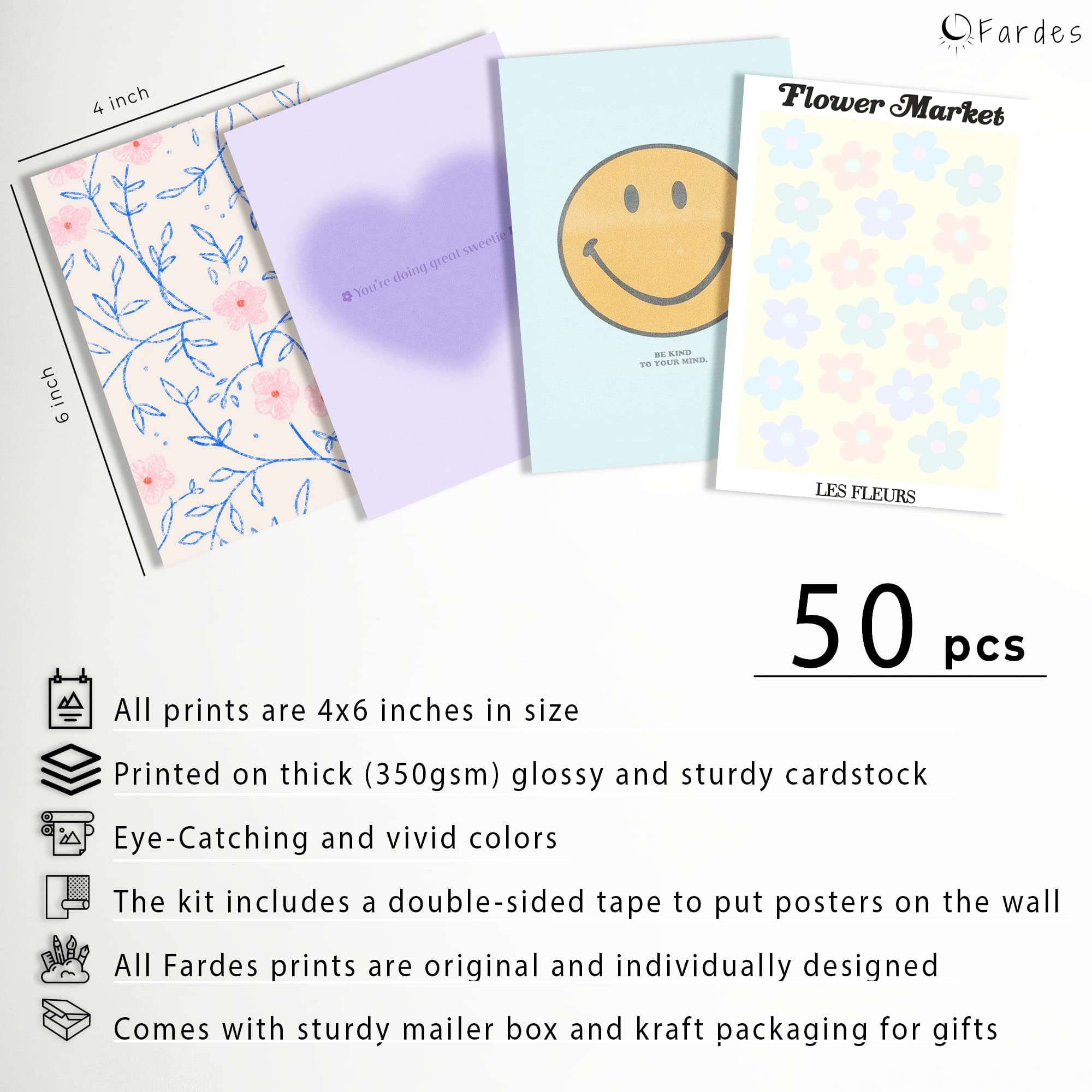 Aesthetic Bedroom Decor for Women, Wall Collage Kit, 50pcs Preppy Room Decor, Matisse Posters for Room Aesthetic Wall Decor, Aesthetic Picture Collage Kit for Wall Aesthetic, Flower Market Poster Set