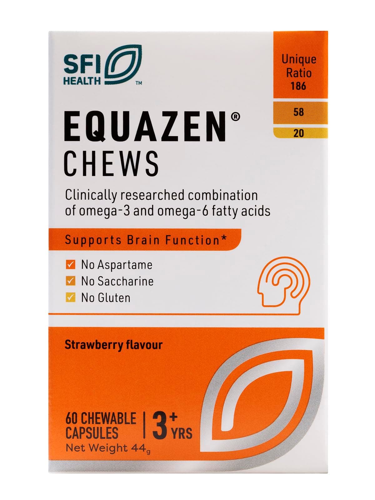 Equazen® Omega 3 & 6 Chews for Kids, Brain & Cognitive Support, DHA, EPA & GLA, Clinically Researched 9:3:1 Formula, Strawberry Flavour, Halal Certified, Age 3+, 60 Pack