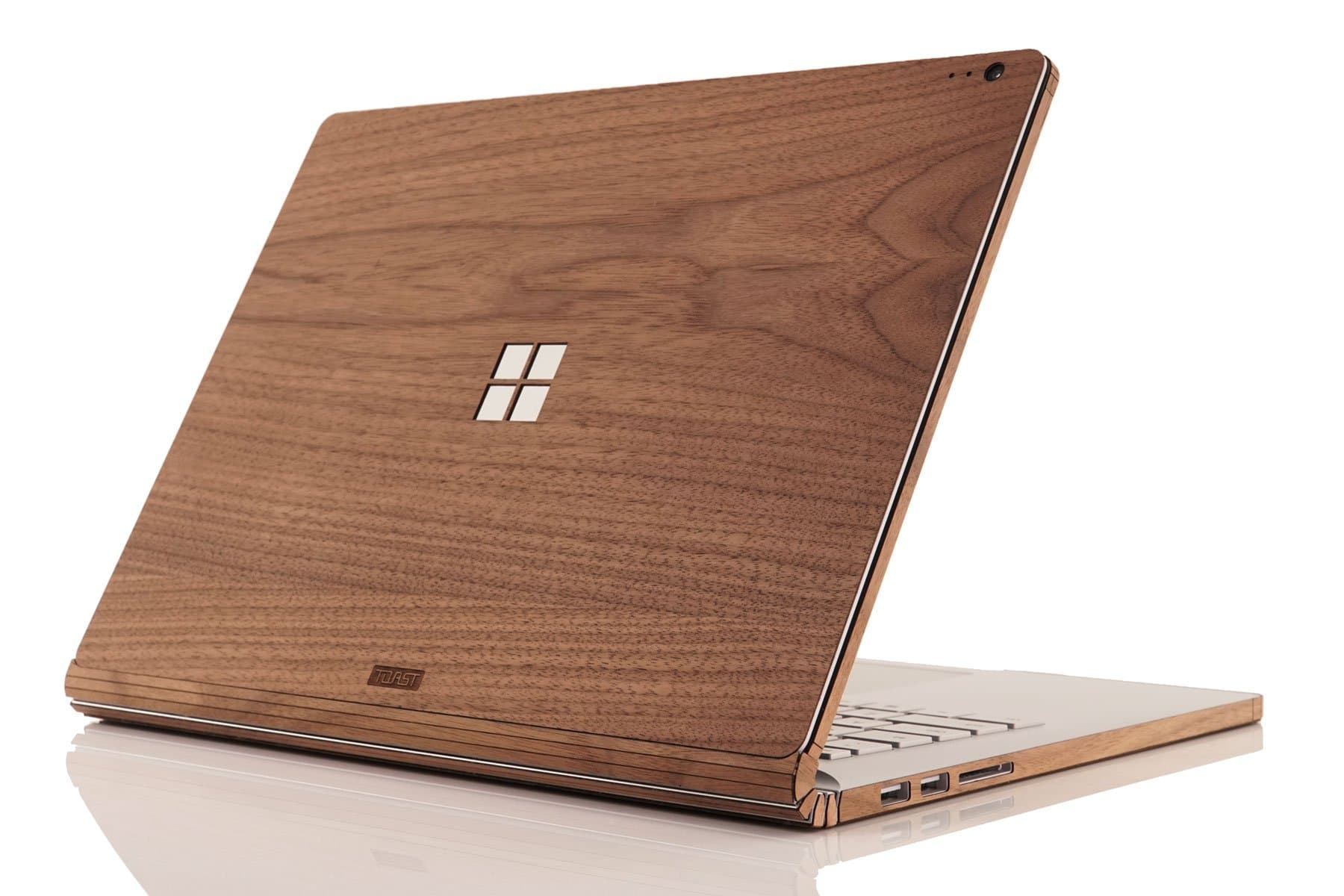 TOAST - Real Wood, Self-Adhesive Cover for Microsoft Surface Book 2 - 15" with Windows Logo Cutout - Walnut