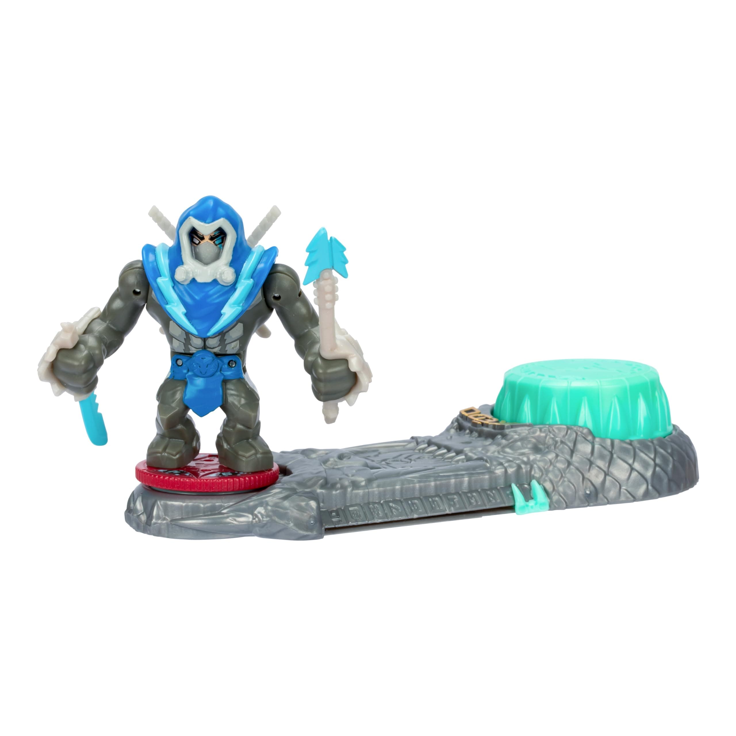 Collect Legends of Acedo Ninja Boss, Cyberblade, 3" tall battle action figure, 360° blade defense and attack spin action, double defense armor that pops out when hit, and 4 ninja bosses
