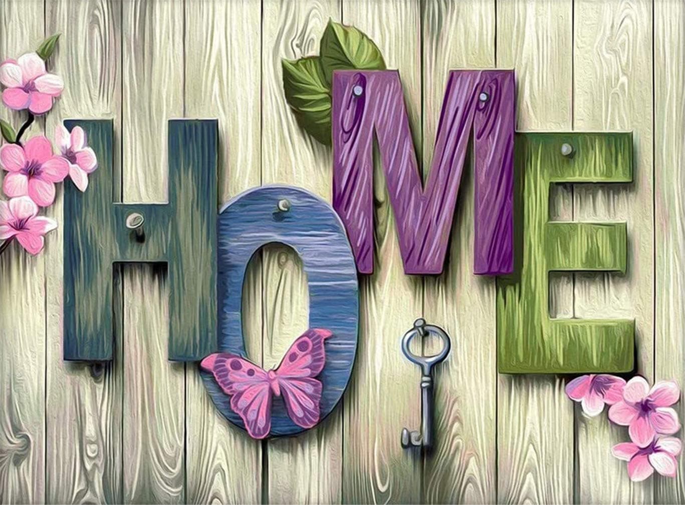 Abillyn Embroidery Cross Stitch Kits Wooden Sign Home and Butterfly Stamped with Printed Pattern Starter Kit (Home)