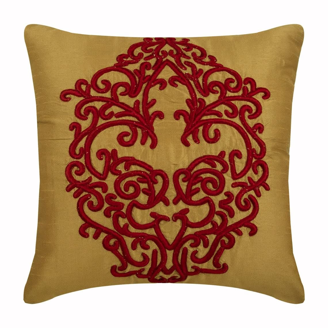 The HomeCentricRed and Gold Euro Shams Cover, Pack of 2, 65x65 cmArt Silk Decorative Euro Shams Covers For Couch, Square Red Baroque Damask Euro Shams Cover, Embroidery Euro Sham - Red Damascus