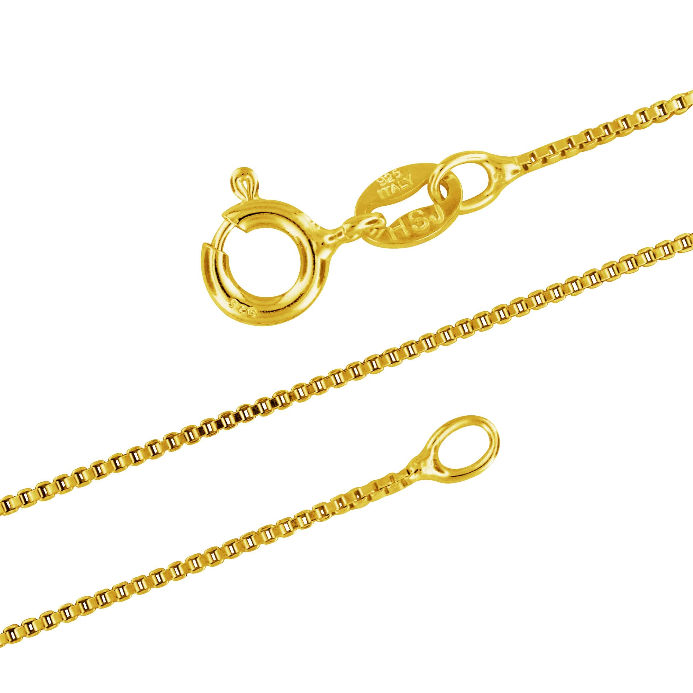 14kt Yellow Gold Plated Sterling Silver 1mm Box Chain Necklace, Thin Dainty Chain Necklace for Women, Nickel-Free, Made in Italy