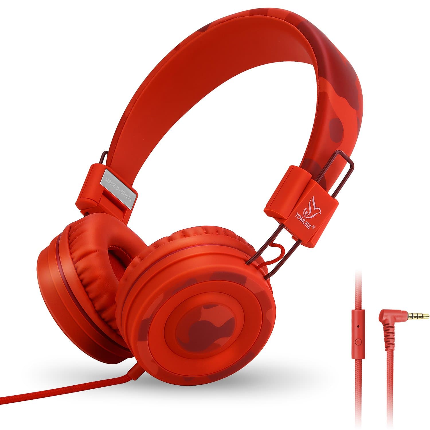 C89 Kids Headphones, Wired Headphone with Microphone, On Ear Headphone with Adjustable, Foldable Headphones for School Travel Children Girls Boys Adults (Camo Red)