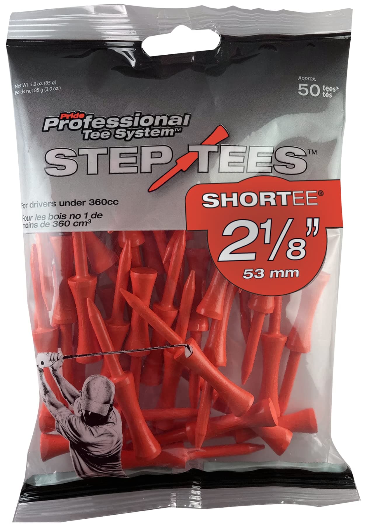 PrideSports PTS Step Tees | 50 Count, 2-1/8 Inch | Wood Golf Tees with Depth Control for Height Consistency