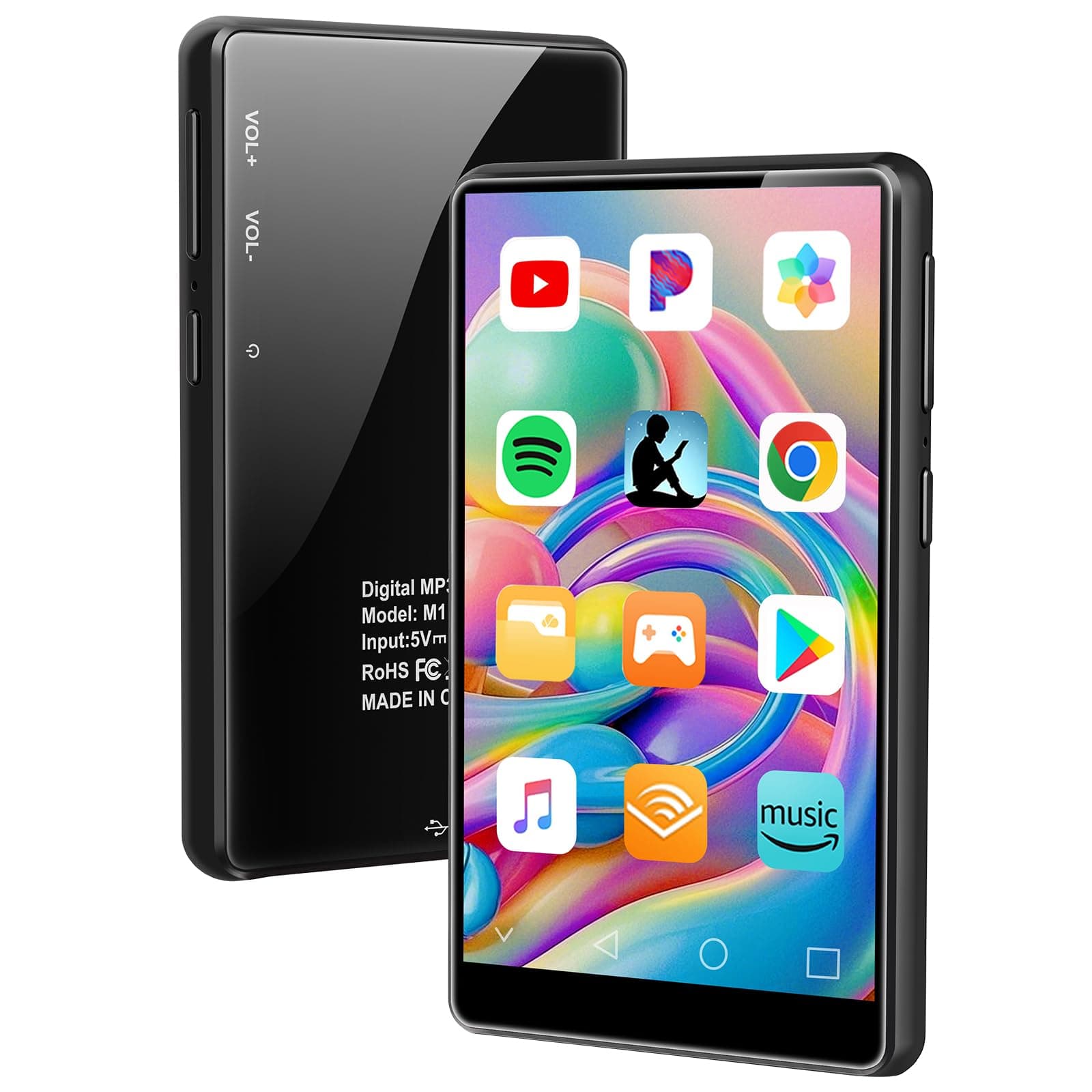 MP3 Player with Bluetooth and WiFi, 3GB RAM 32GB ROM, 4" Touch Screen, Parental Control, GMS, Android MP4 Player Compatible with Spotify, Audible, Music, FM, E-Book, Educational, Games