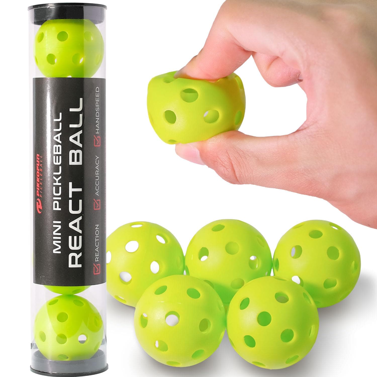 React Mini Pickleball Balls – 5 Pack 1.65" Small Pickleball Training Balls for Indoor Drills, Hand Speed & Paddle Control – Quiet Home Practice, Warm-Ups & Gifts – Lime Green