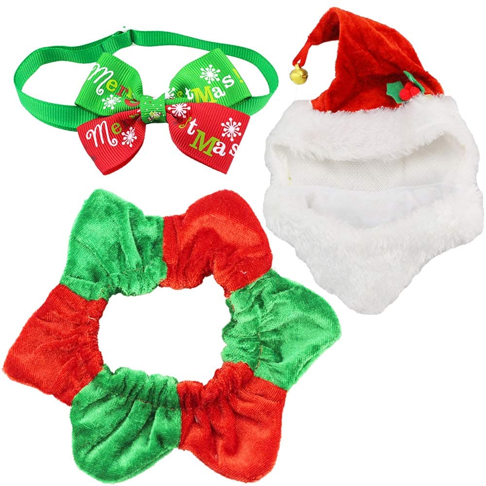 Wiz BBQT Cute Cat Dog Pet Christmas Santa Hat with Bell and Hexagram Collar Costume and Collar Bow Tie for Small Cats Dogs Pets Kitten Puppy
