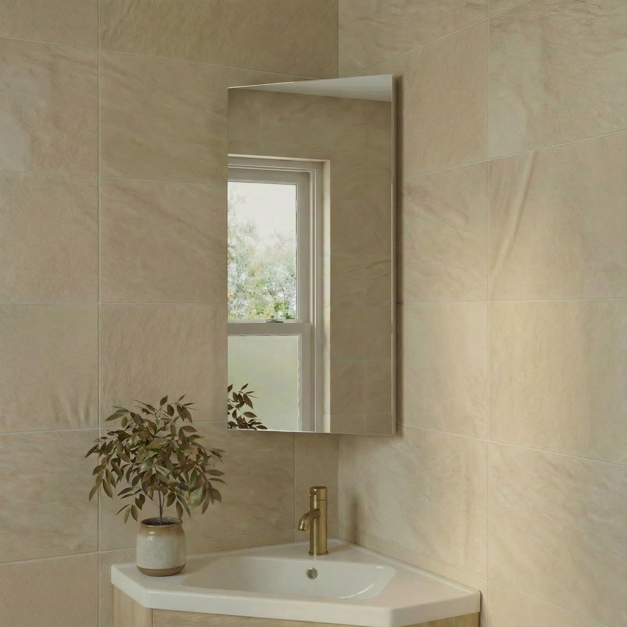 Artis® 300 x 600mm Bathroom Mirror Cabinet Storage Wall Mounted Cupboard Ready Assembled Corner Unit Single Mirrored Door, Mirror Stainless Steel