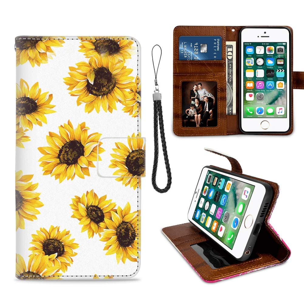 Samsung Galaxy S9+ （ Galaxy S9 Plus Wallet Case Sunflower Drawing Pattern Design Protective PU Leather Flip Cover with Credit Card Slots and Side Cash Pocket+Magnetic Clasp Closure