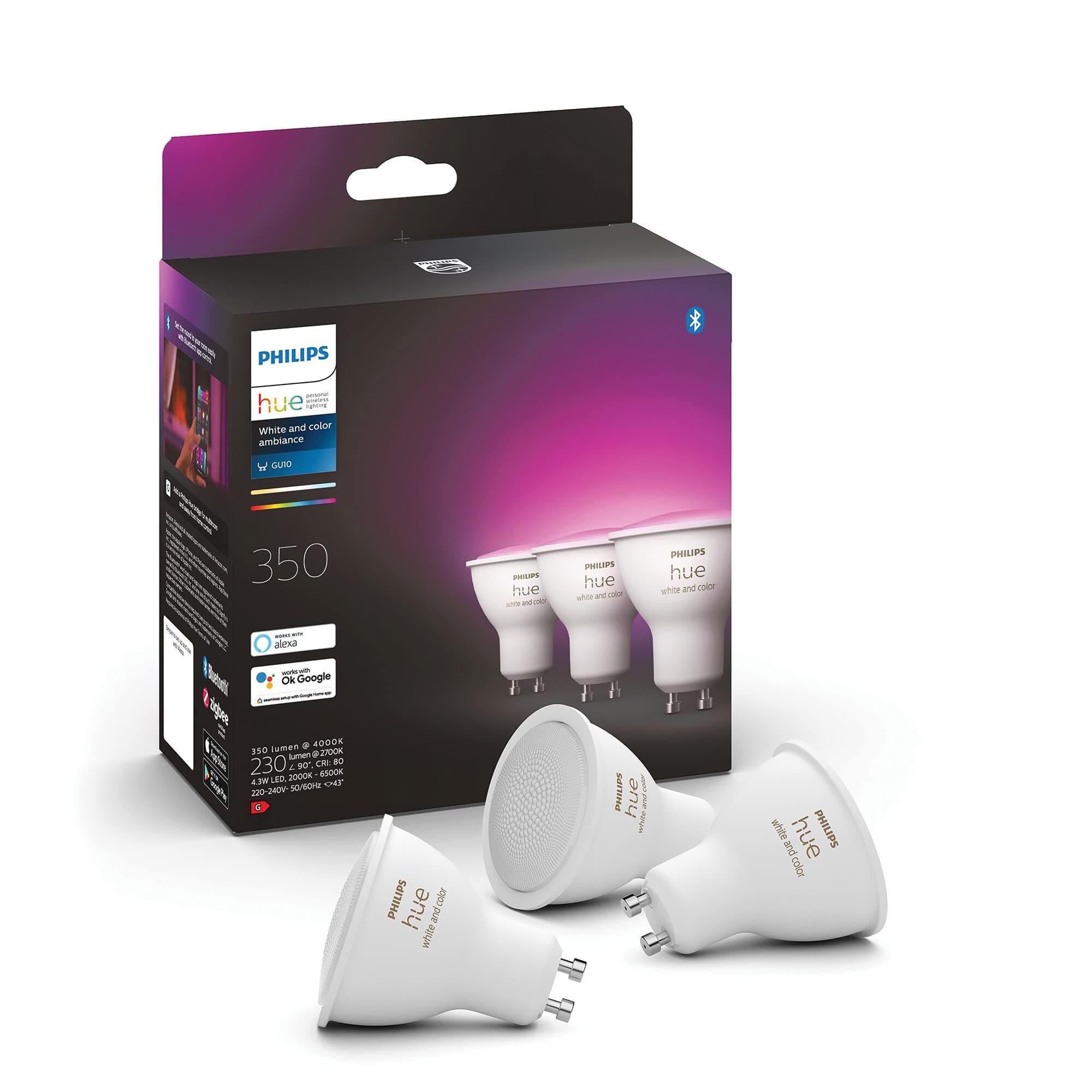 Philips Hue White & Col. Amb. GU10 Dreierpack 3x230lm
