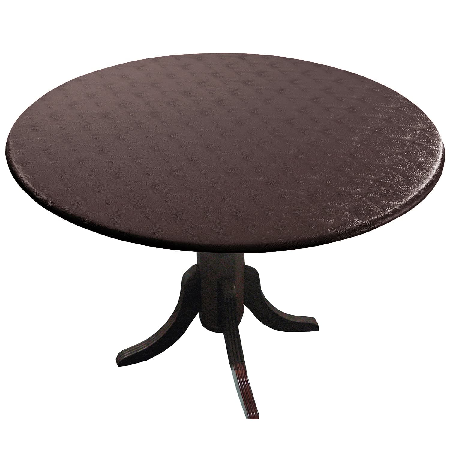 Fitted Round Sculptured Vinyl Table Cloth Cover fits 36" to 46" Iron Dark Chocolate Brown