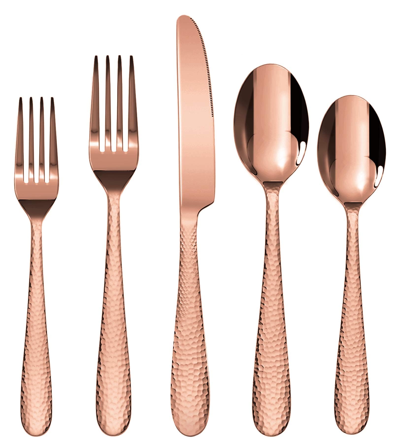 Rose Gold Silverware Set, Stainless Steel Hammered Lines 20 Pieces Flatware Cutlery Utensils Sets, Tableware Service for 4 Include Knife Fork Spoon for Kitchen Dishwasher Safe (Copper)