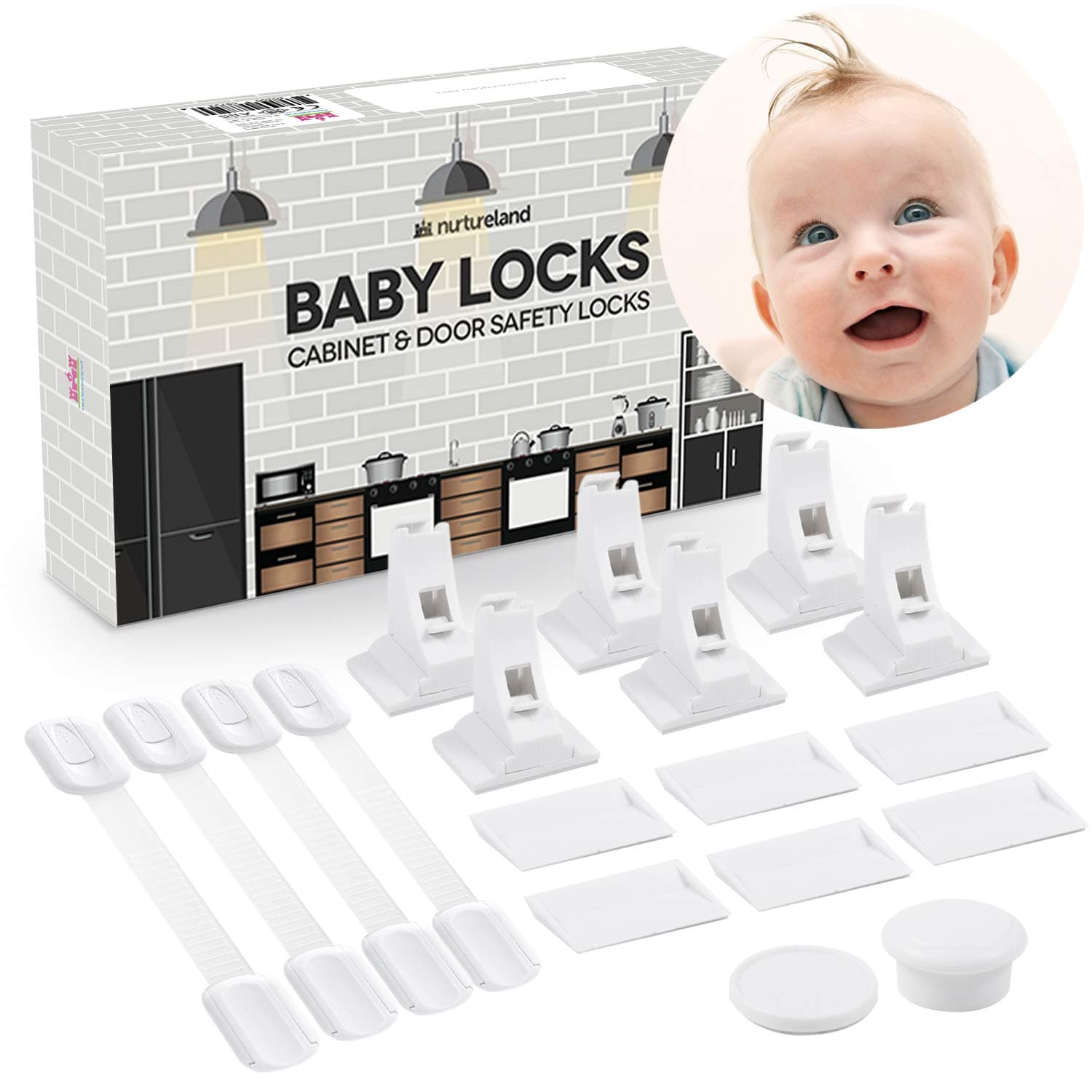 Nurtureland Baby Safety Cabinet Locks Set, Super Value Kit Perfect for Child Proofing Cupboard Drawers Handle with Adhesive Proof Latches and Magnetic Lock for Doors