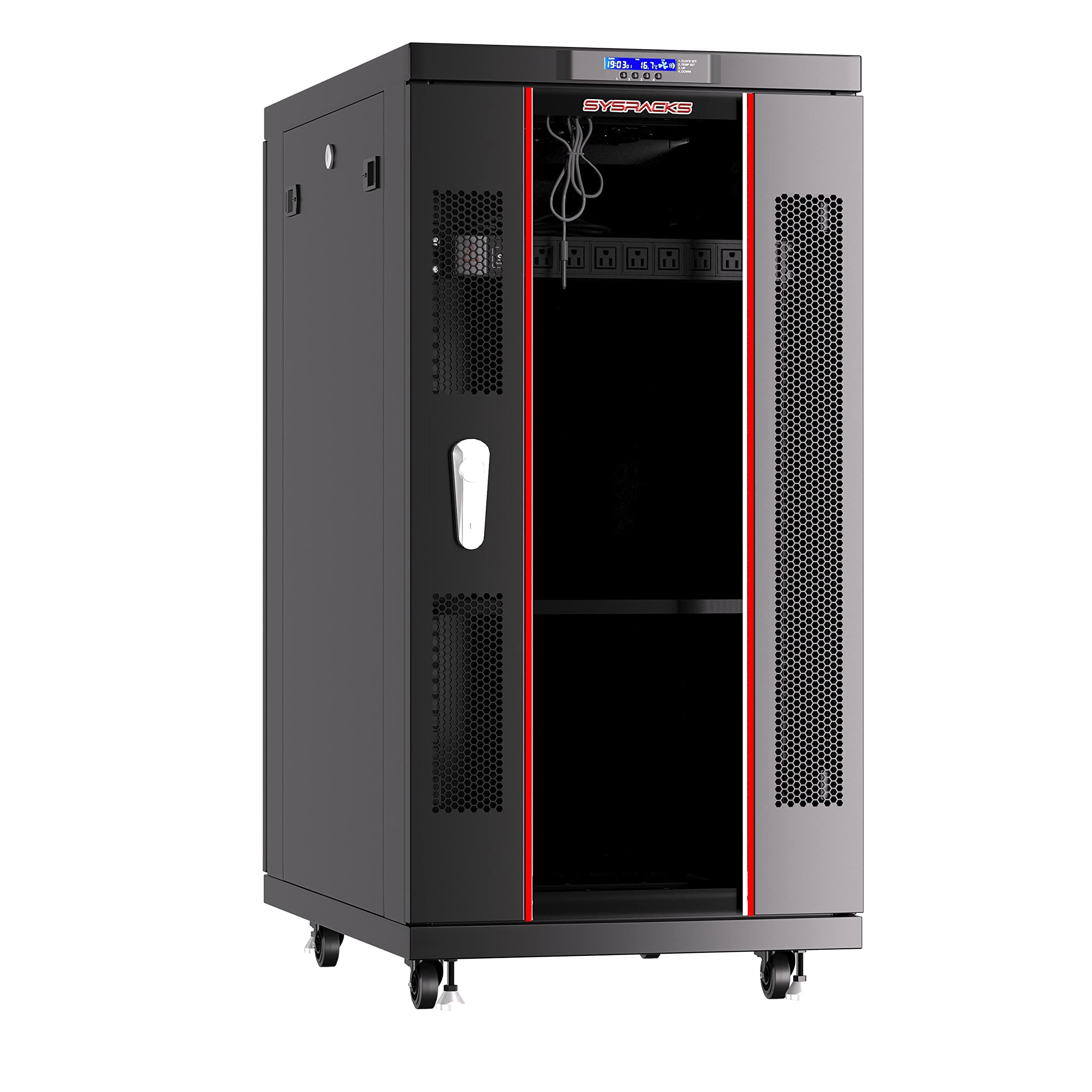 Sysracks - Server Rack - Locking Cabinet - Network Rack Cabinet Enclosure - Rack Mount - 32 Inch Deep - Server Cabinet - on Casters - Rack Shelf - Cooling Fan - Thermostat - (18U (24" w x32 d x42 h))