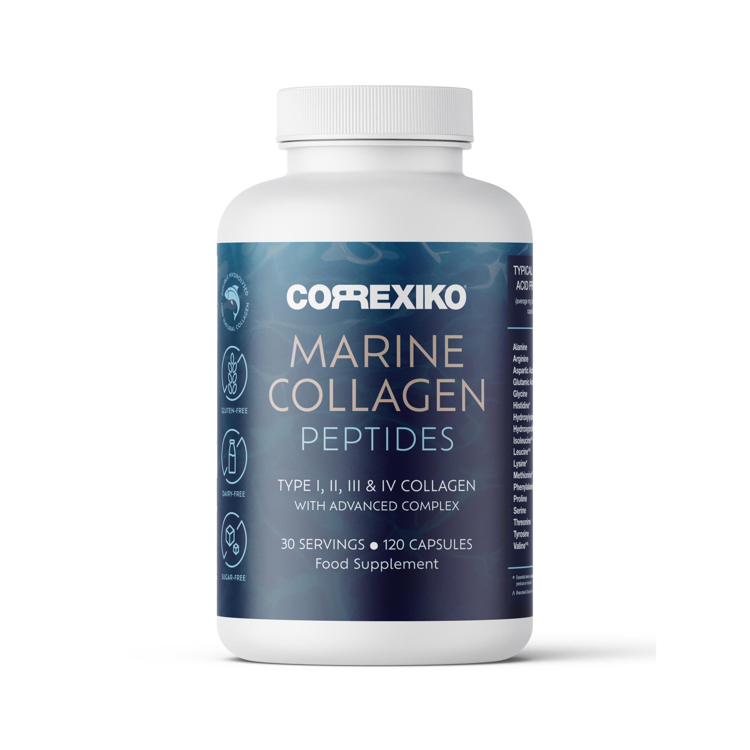 Marine Collagen Supplement Tablets - 2000mg Hydrolysed Collagen Peptides per Serving with Added Hyaluronic Acid, Vitamin C & Minerals - for Hair, Skin & Nails - 120 Capsules 30 Day Supply