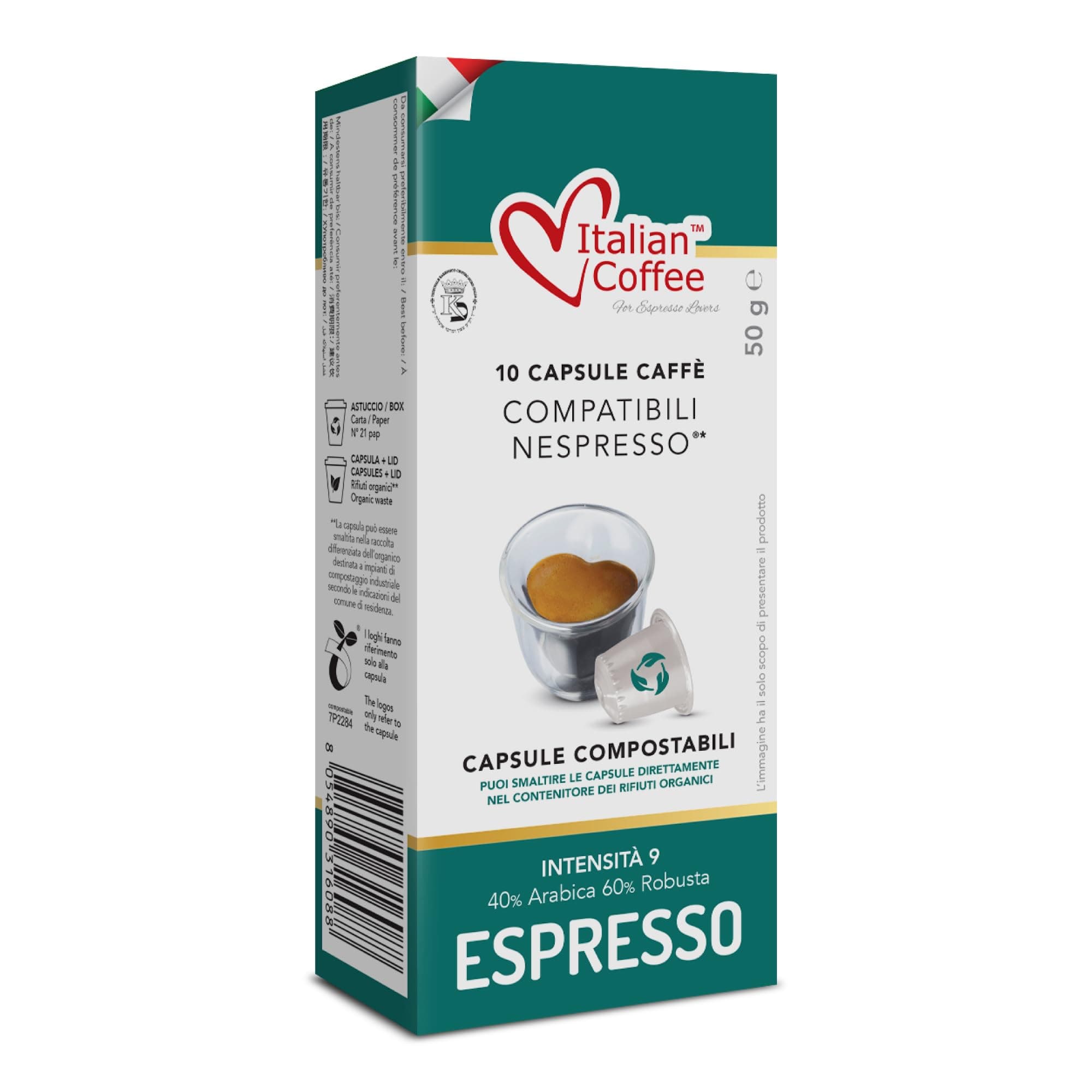 DELICITALY Pure Italian Food Italian Coffee capsules compatible with Nespresso Original machines, Compostable Espresso capsules (100 pods, Compostable L'espresso)