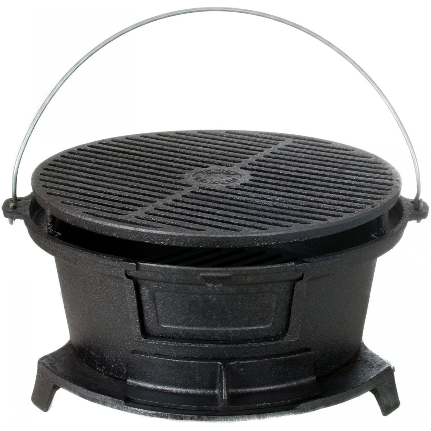 Cajun Classic Round Seasoned Cast Iron Charcoal Hibachi Grill Machine - GL10447