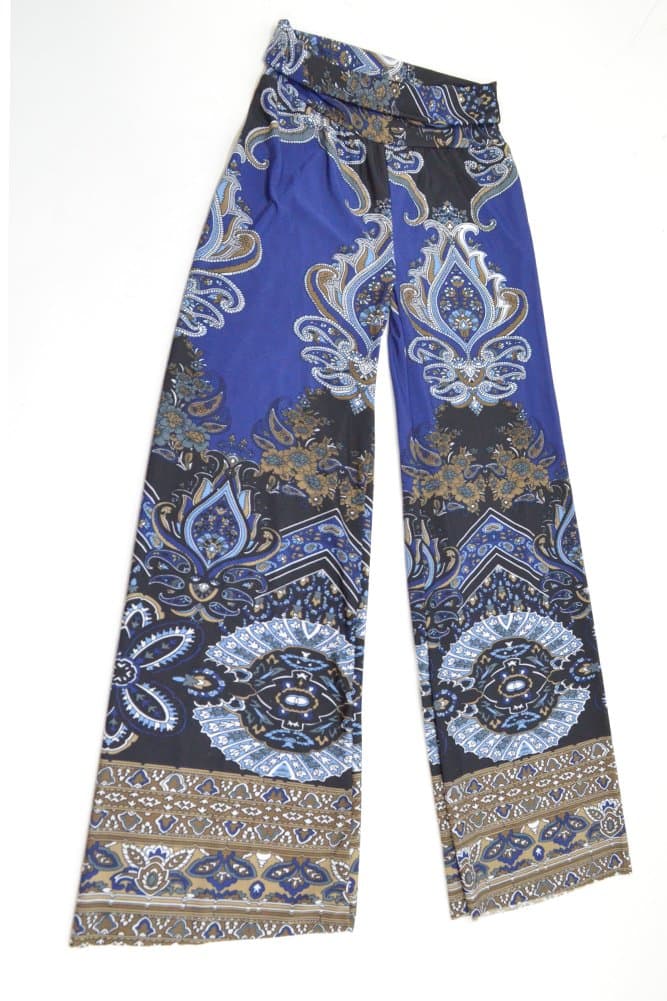 Palazzo Fashion Girls's Floral Paisley Wide Leg Palazzo Pants S Blue