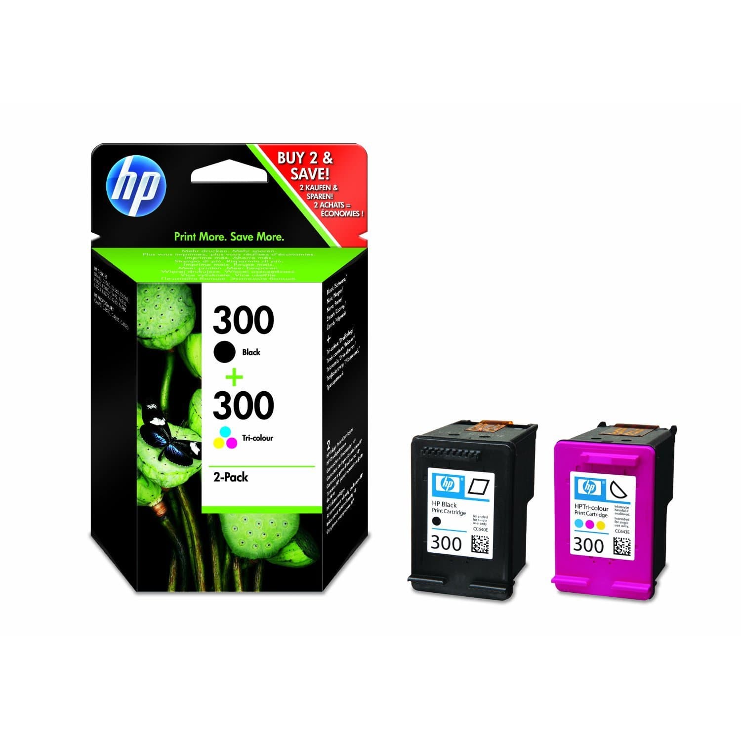 CN637EE 300 Original Ink Cartridges, Black and Tri-Colour, Multipack - Packaging May Vary