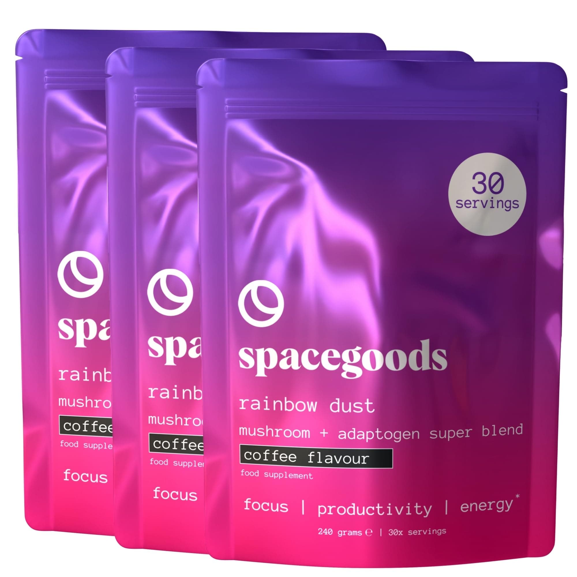 Spacegoods Rainbow Dust - Mushroom Powder Drink (3 Pack (90 Days Supply), Coffee)