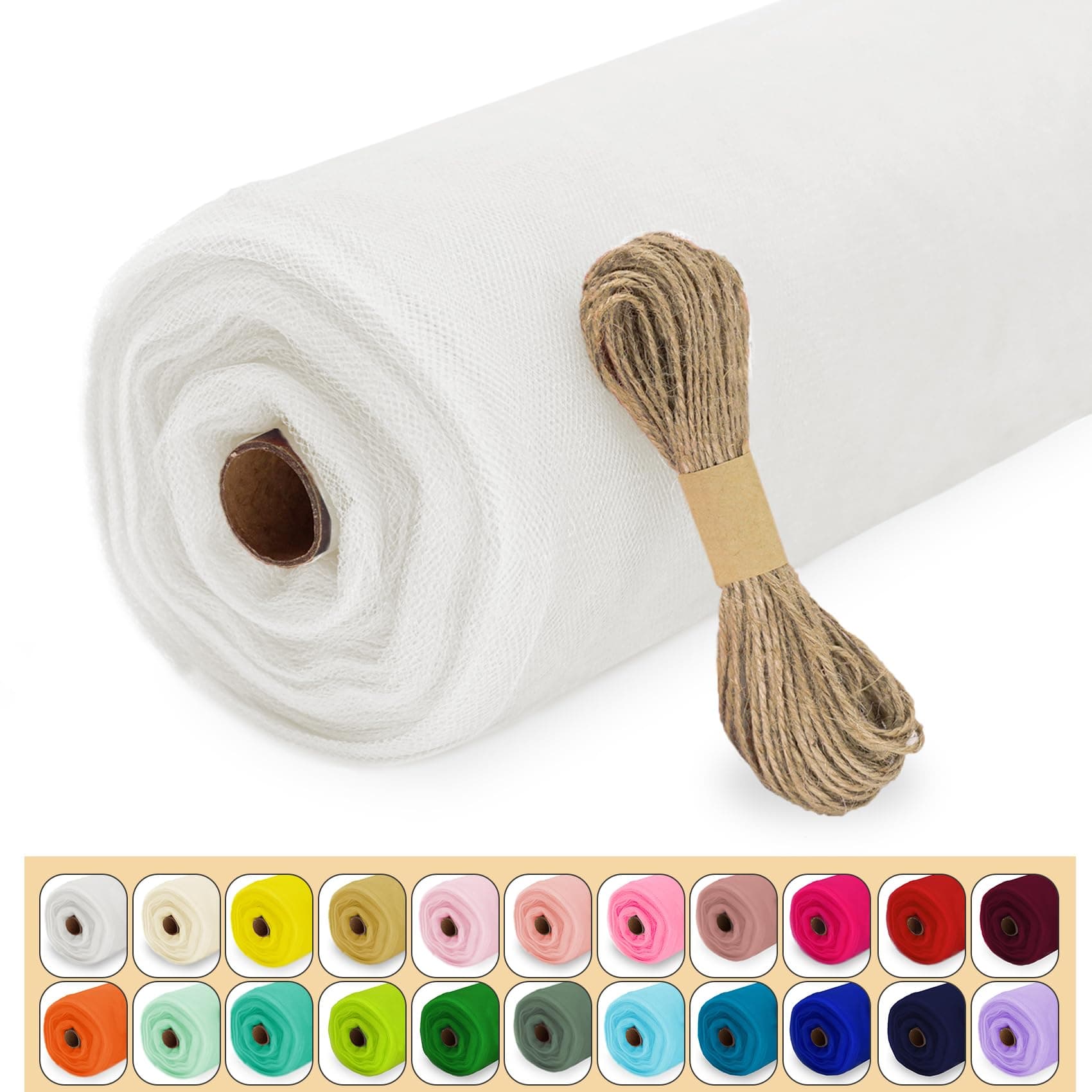 White Tulle Fabric Roll, 54" x 20 Yards (60FT) Tulle for Wedding Decoration DIY Tutu Party Backdrop Baby Shower Table Skirts Christmas Gift Wrapping