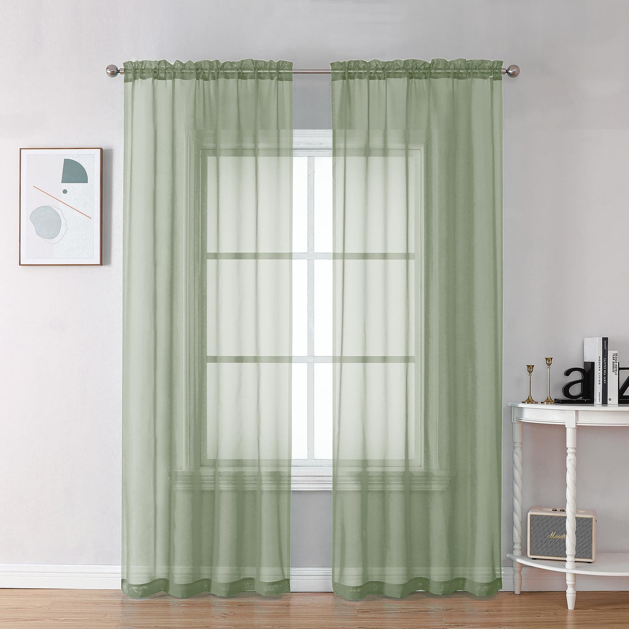 OVZME Bedroom Curtains 2 Panel Sets 84" Inch Length - Transparent Light Weight Soft Window Treatment Panels for Study Room/Living Room/Guest Room, Sage Green, Per Panel W42 X L84 inches
