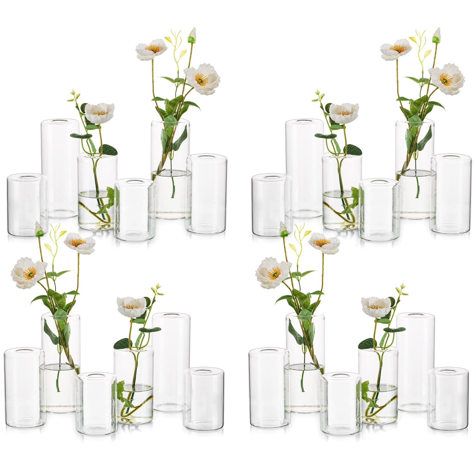 Small Glass Bud Vases for Centerpieces – Hewory 24pcs Clear Blown Single Flower Vases Bulk, Modern Mini Cylinder Vase Set for Wedding Anniversary Birthday Party Events Home Living Room Table Decor
