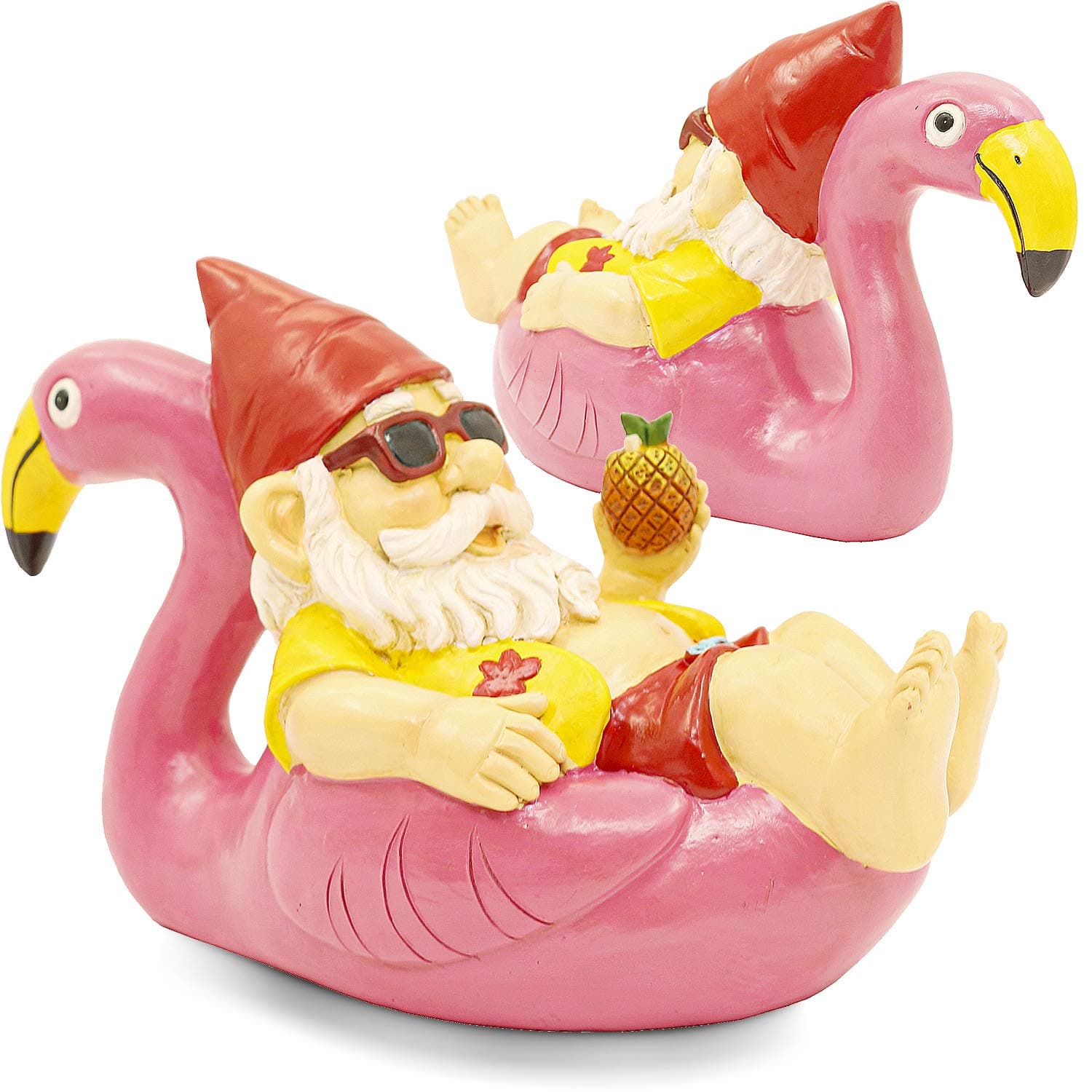 Garden Gnome Statue on Flamingo, Polyresin Garden Sculpture Outdoor/Indoor Decor, Funny Lawn Figurine, Colorful Outside Art Decorations for Yard, Balcony, Porch, Patio, Home, and More