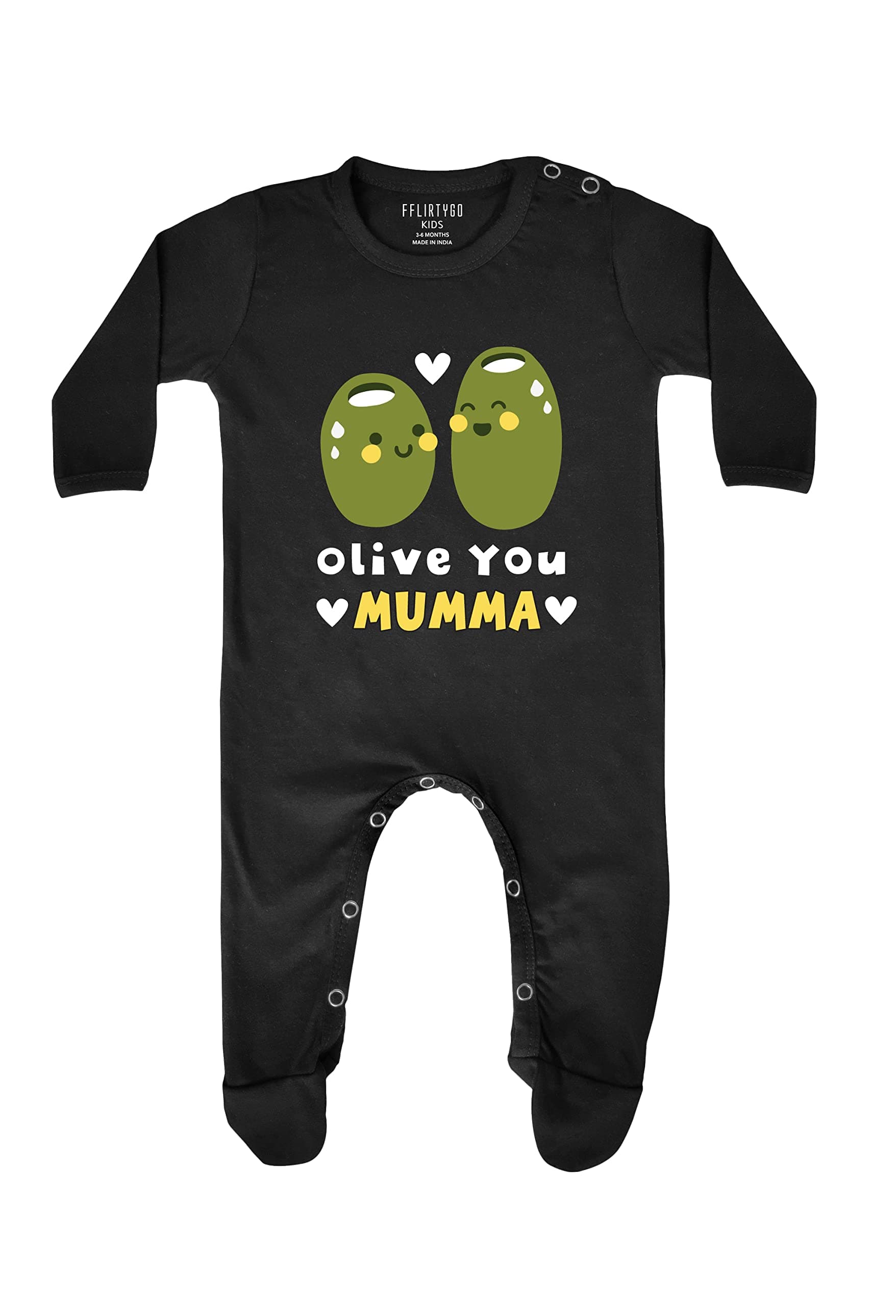 Fflirtygo Baby Wear 100% Hosiery Cotton Infants Rompers with Booties/Onesies/Sleepsuit/Jumpsuit Full Sleeve Olive You Mumma Romper for Boys and Girls