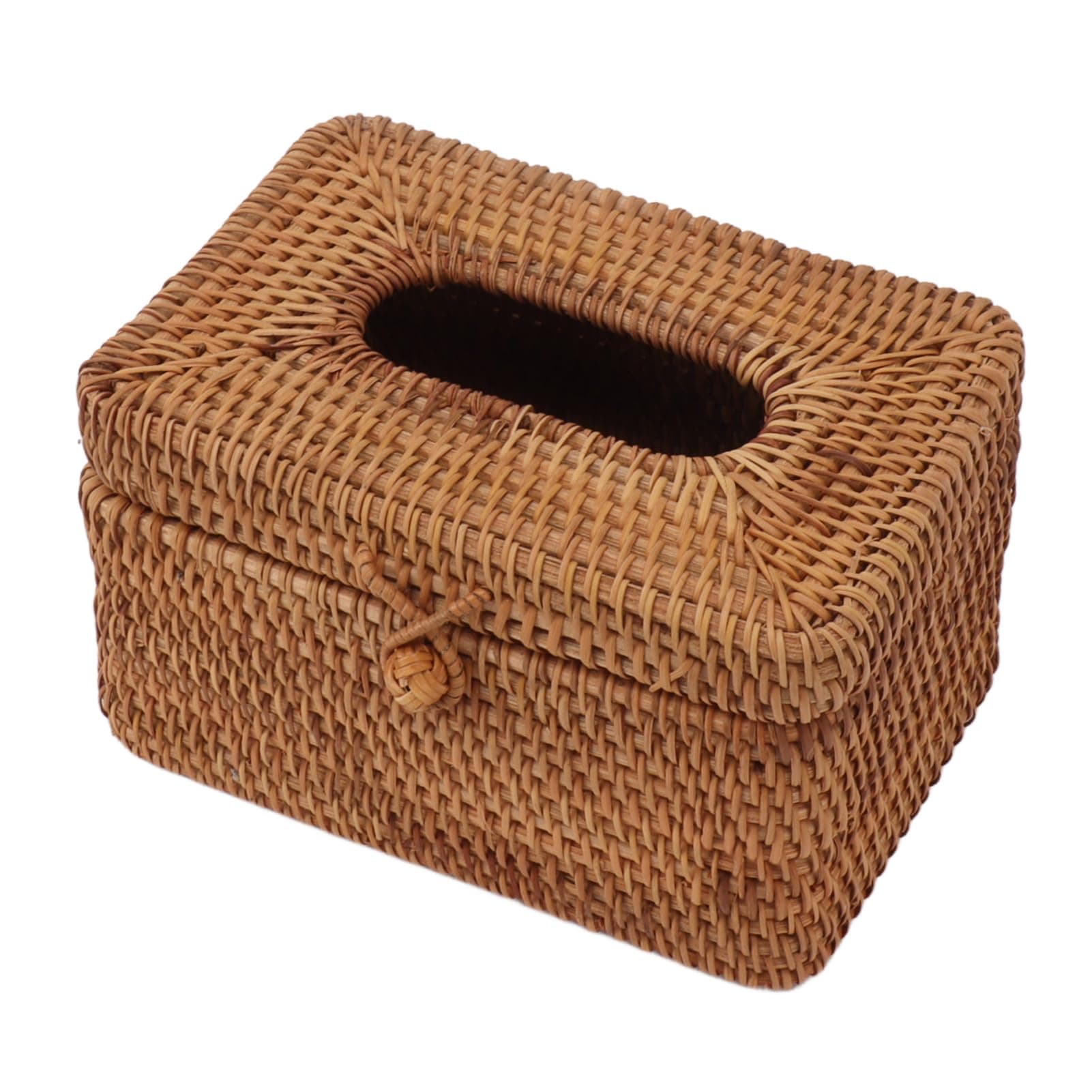 Tissue Box Holder, Rattan Woven Tissue Box Cover, Hand Woven Tissue Storage Box, Rectangular Bathroom Organizer for Home Decor (Short Type)
