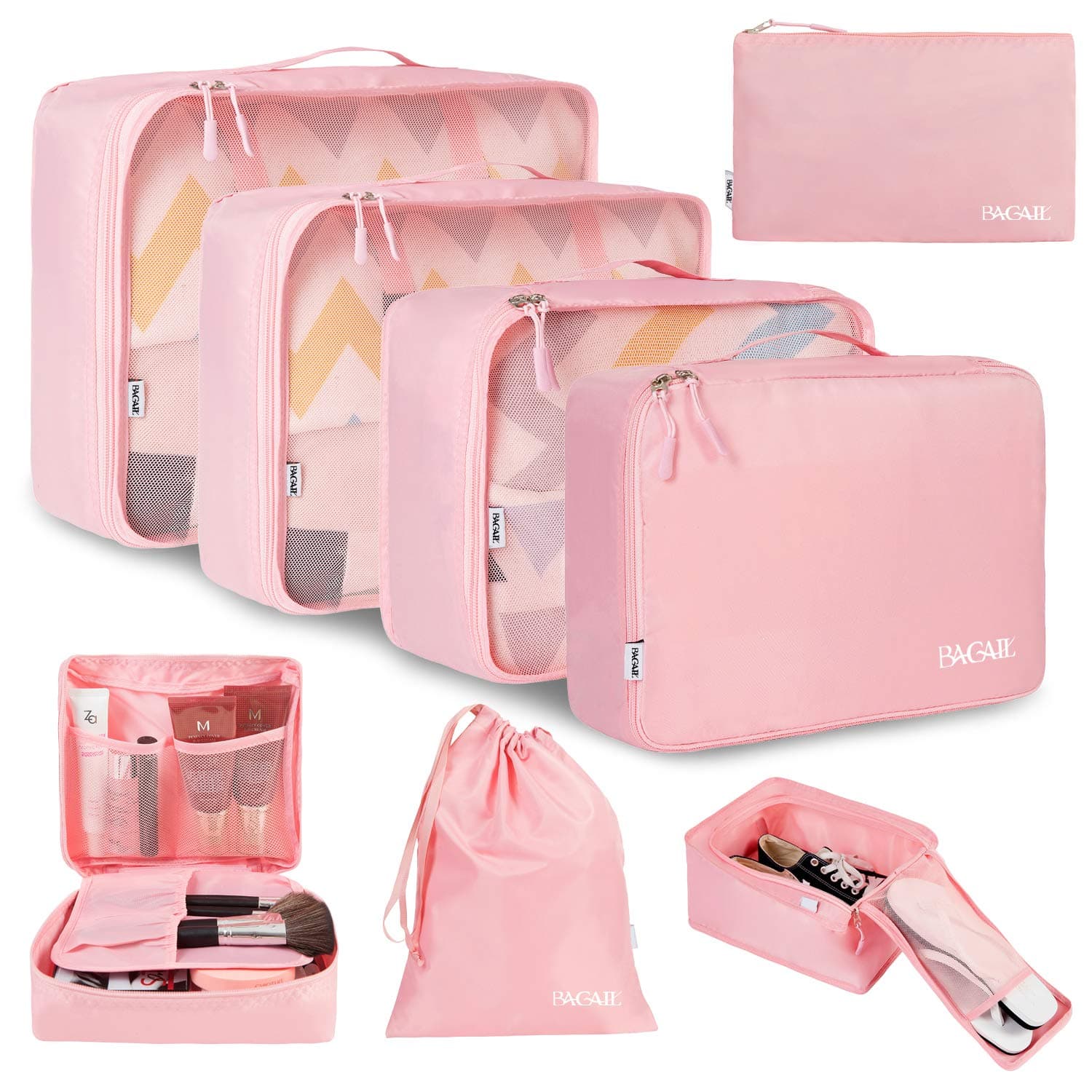 BAGAIL 8 Set Packing Cubes Luggage Packing Organizers for Travel Accessories-Blush Pink