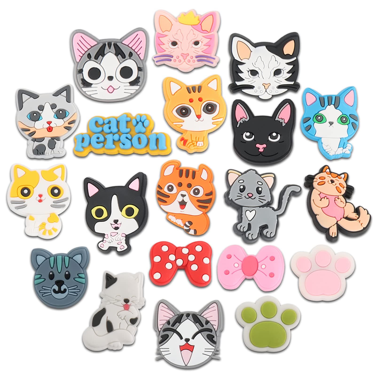 Cats Shoe Decoration Charms, 20 PCS Cute Animal Cat Pet Shoe Charms Pack Fit for Shoe Wristband Sandals, PVC Shoe Charm Accessories for Party Favors Birthday Holiday Gifts