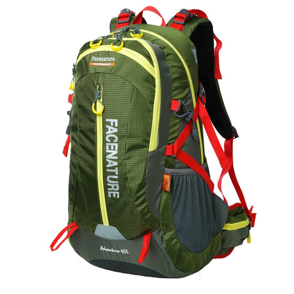 FACENATURE Outdoor Sports Camping Hiking Waterproof Backpack Lightweight Daypack 40L 50L Adventure Travel Back Pack Trekking Rucksack with Rain Cover (Army, 40L)