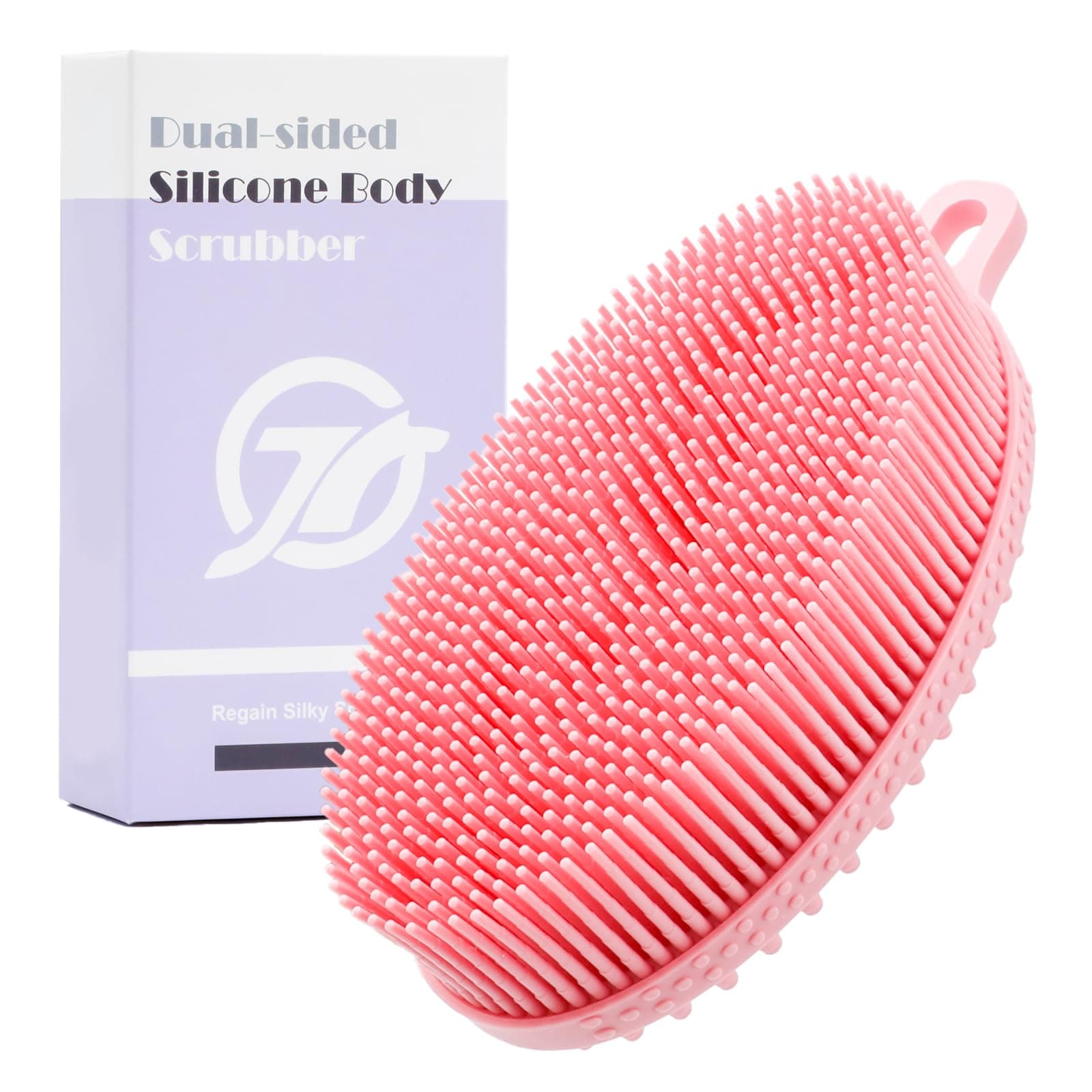 FREATECH Silicone Body Scrubber - Dual-Sided Bath Shower Loofah Body Cleansing Brush for Gentle Exfoliation and Massage, Hygienic and Easy to Clean, for Men, Women and Kids, All Skin Types, Pink