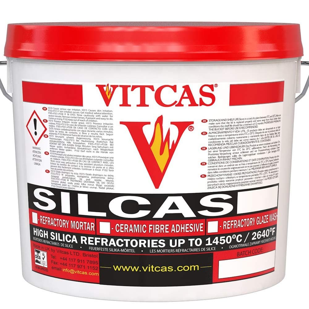 VITCAS 5kg Silcas M-White Refractory Mortar- Fire Cement- Patching and Repairing- White Color and Smooth- Excellent Adhesion- Heat Resistant- Setting and Jointing- 1425°C /2600°F